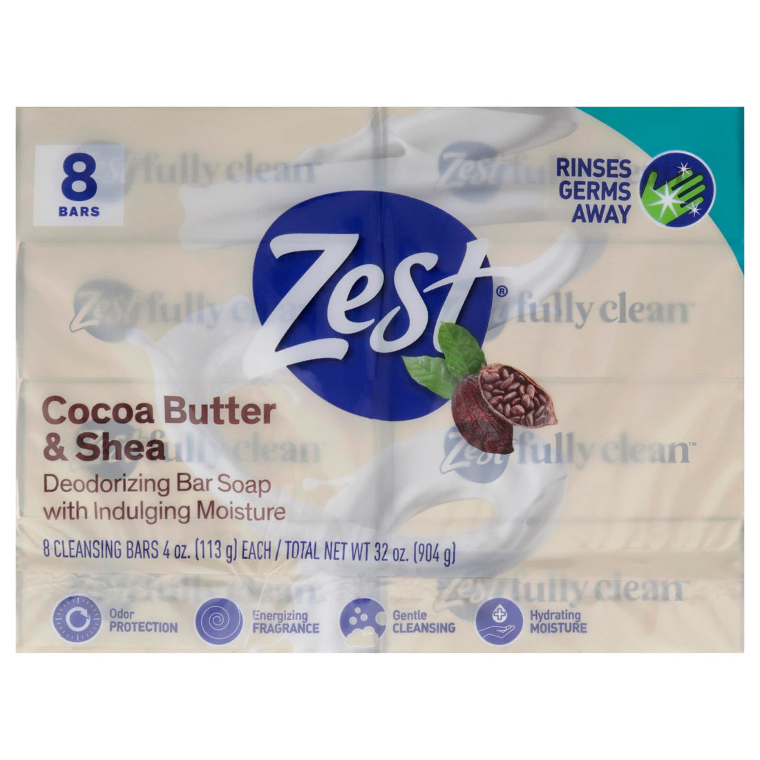 Zest Bar Soap - 8 Bars - Enriched With Cocoa Butter And Shea for Ultra Moisturizing Cleansing - Leaves Your Body Feeling Silky Smooth And Deeply Moisturized
