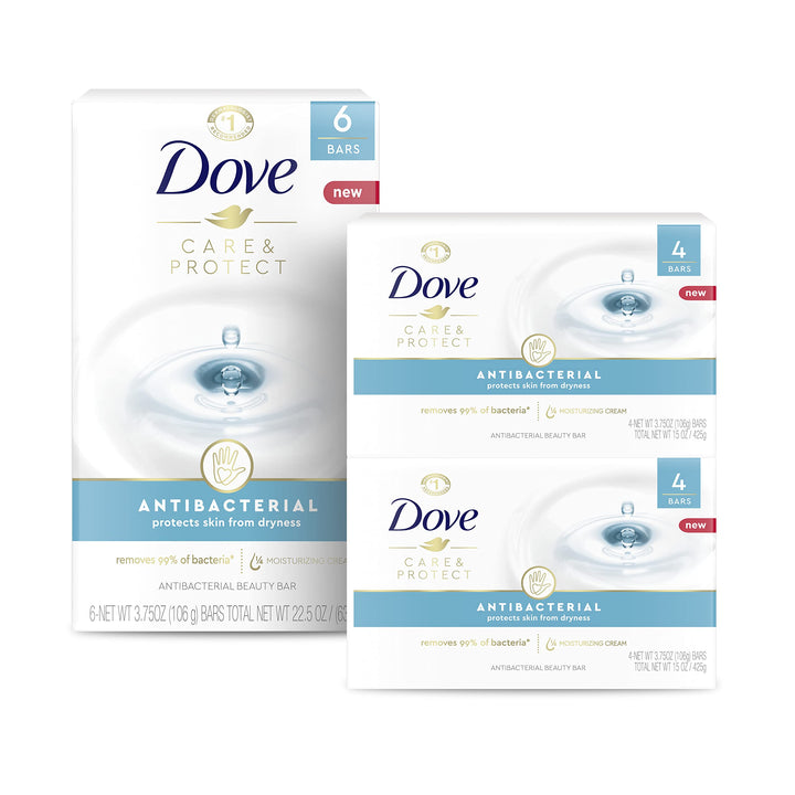 Dove Beauty Bar Soap Antibacterial Care 6 Count For Clean, Moisturized Skin, Removes Bacteria 3.75 oz