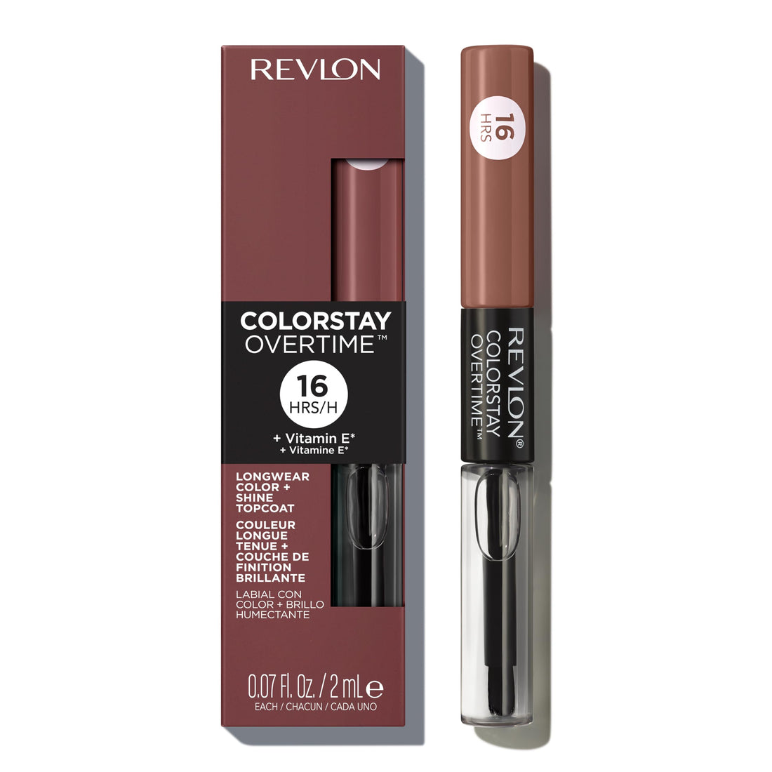 Revlon Liquid Lipstick with Clear Lip Gloss, ColorStay Overtime Lipcolor, Dual Ended with Vitamin E, 370 Everlasting Rum, 0.07 Fl Oz