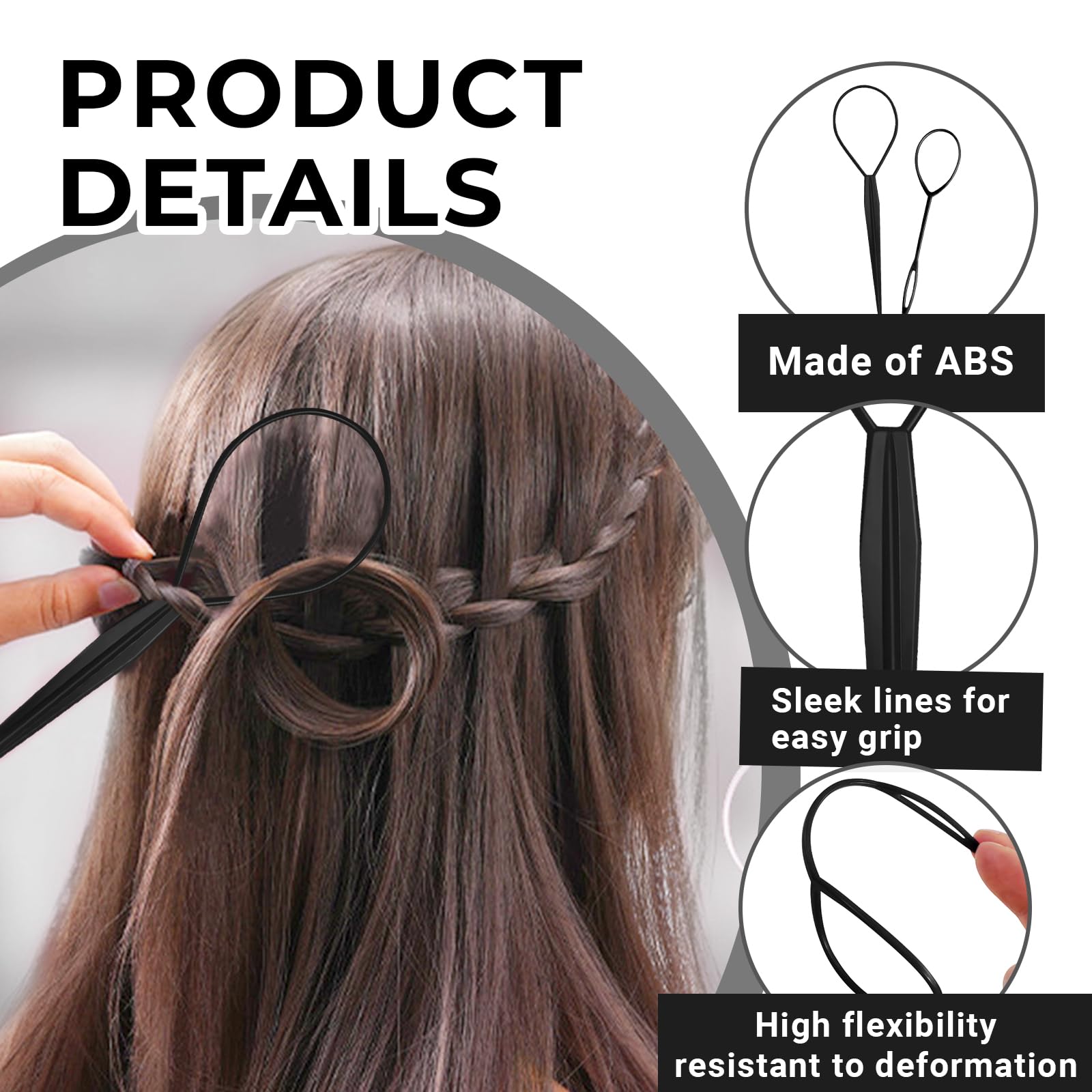 3pcs Topsy Tail Hair Tool, Hair Looping Tool Hair Braiding Tool with Rat Tail Comb, Tail French Braid Loop Tool, Fast Hair Styling Accessories, Hair Braiding Tool for Making Hair Style Halalzen