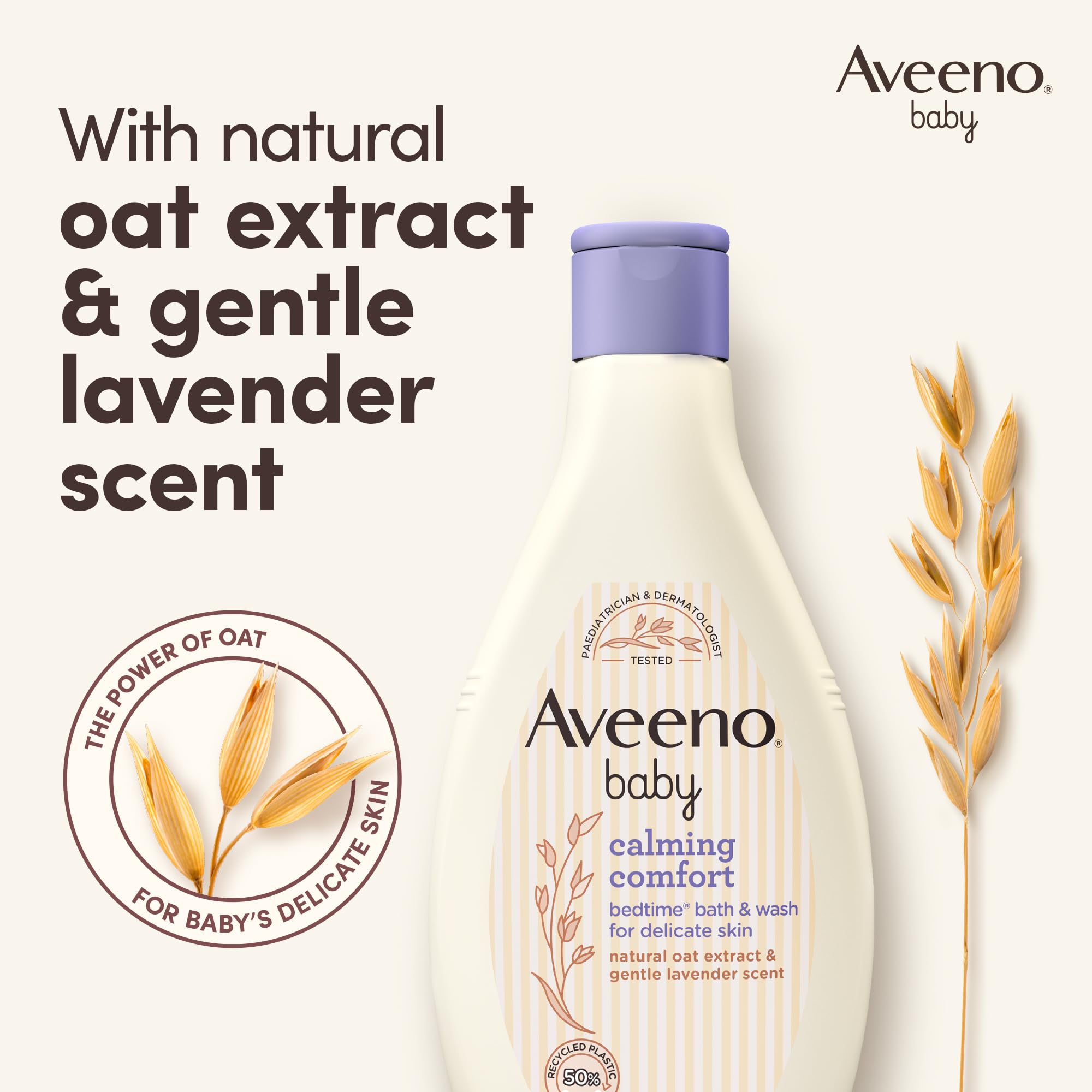 Aveeno Baby Calming Comfort Bedtime Bath and Wash (1 x 250ml), Tear-Free and Soap-Free Baby Wash with Gentle Lavender & Vanilla Scent, Gently Cleanses Skin Before Bedtime, for Delicate Skin