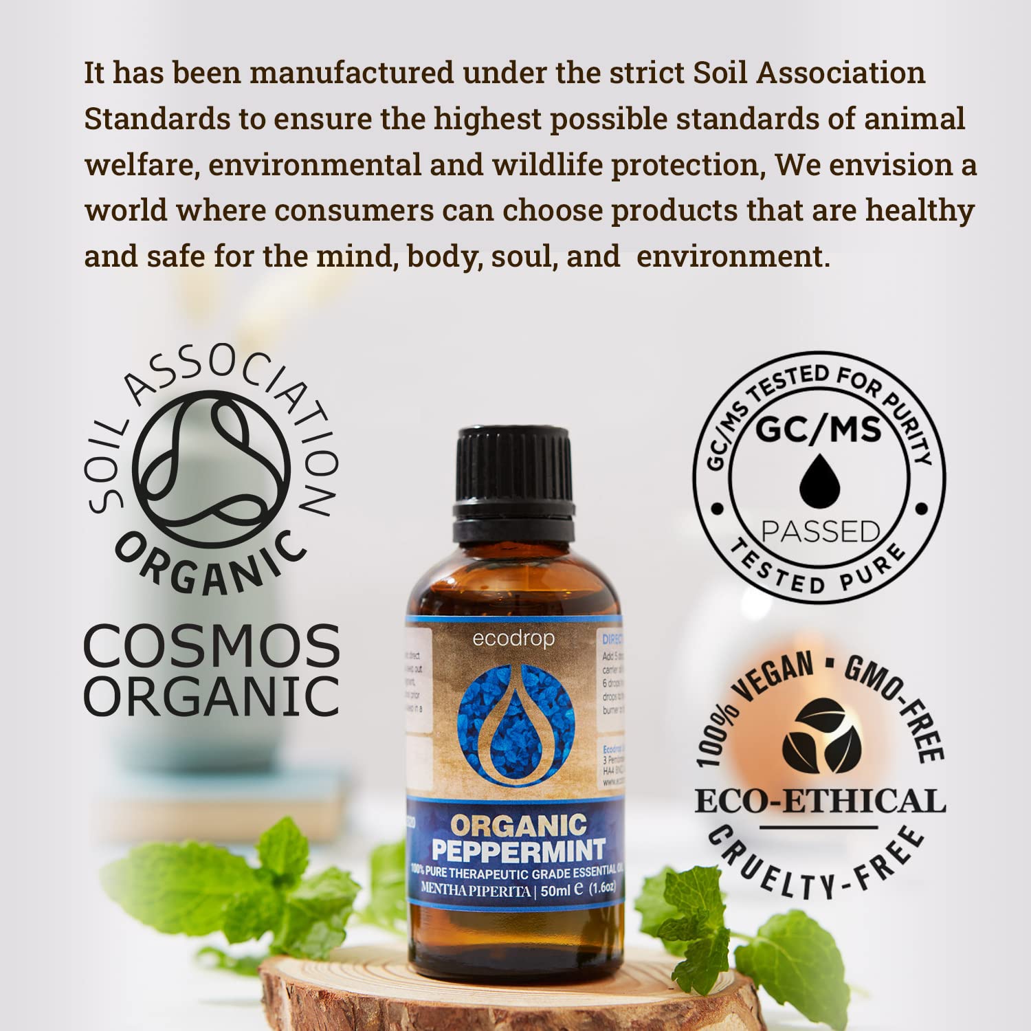 Ecodrop Tea Tree Essential Oil, 10 ml | 100% Pure Organic Steam-Distilled | Melaleuca Alternifolia | Aromatherapy, Diffuser, Massage, Bath, Soap & Candle Making | Australian Fresh Aroma