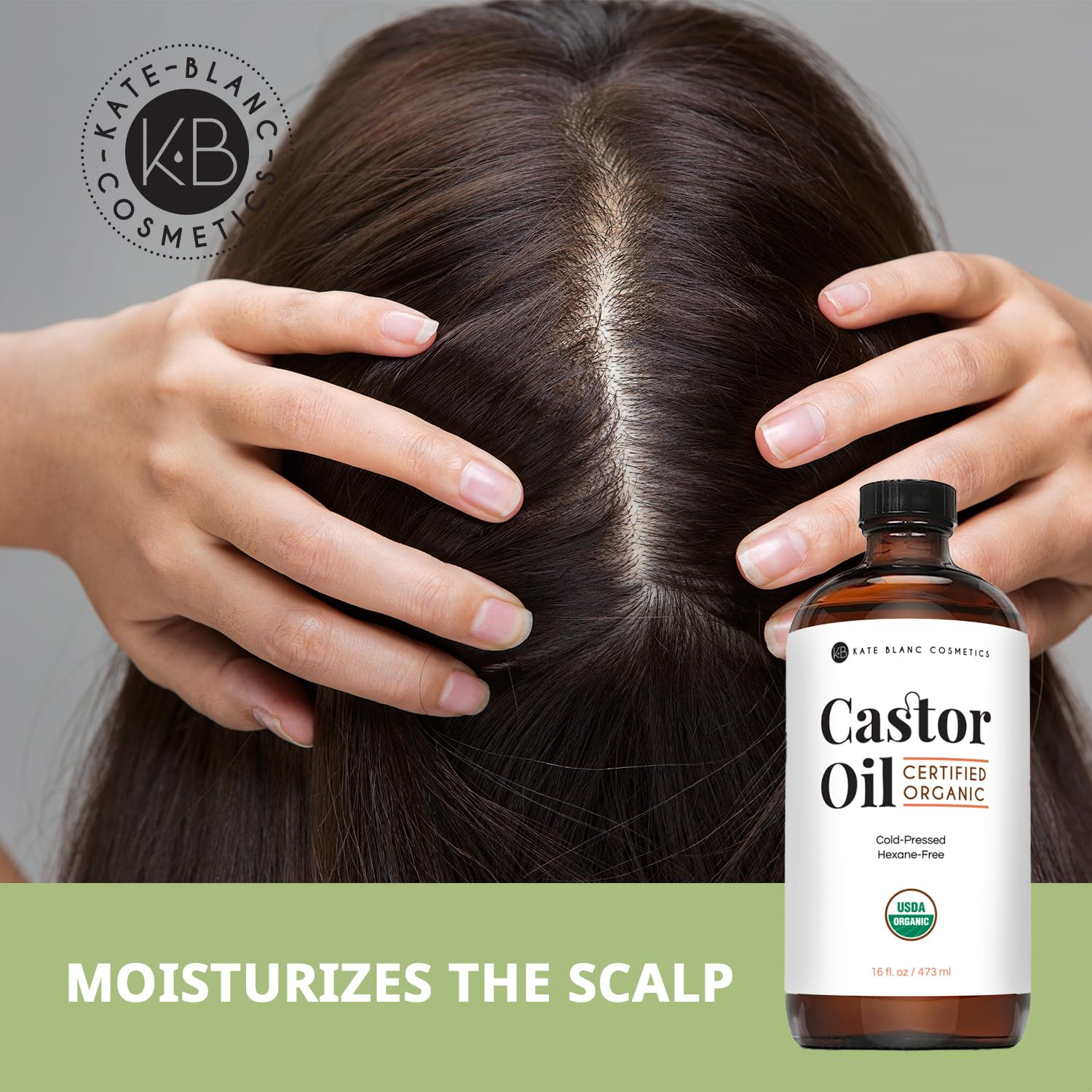 Kate Blanc Cosmetics Castor Oil Organic for Hair, Lashes, Face, Skin (2oz), 100% Pure, Cold Pressed, Hexane Free Hair Oil. Lash Serum for Thicker-Looking Eyelashes & Eyebrows Halalzen