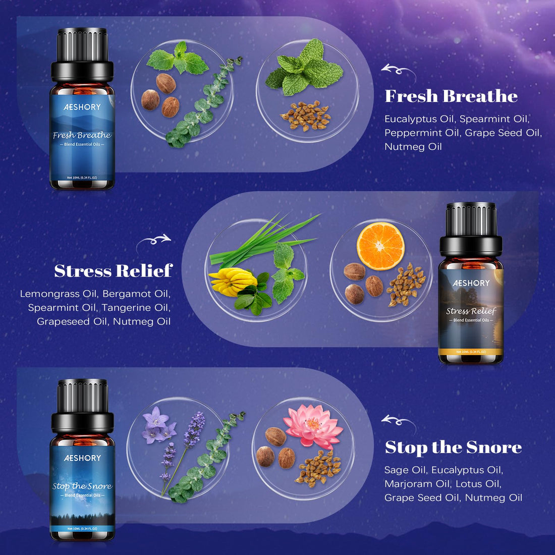 AESHORY 6 x 10ml Hotel Essential Oils Set, Premium Luxury Aroma Oil Scented Oil for Diffuser for Home, Humidifier, Candle Making, Air Freshening