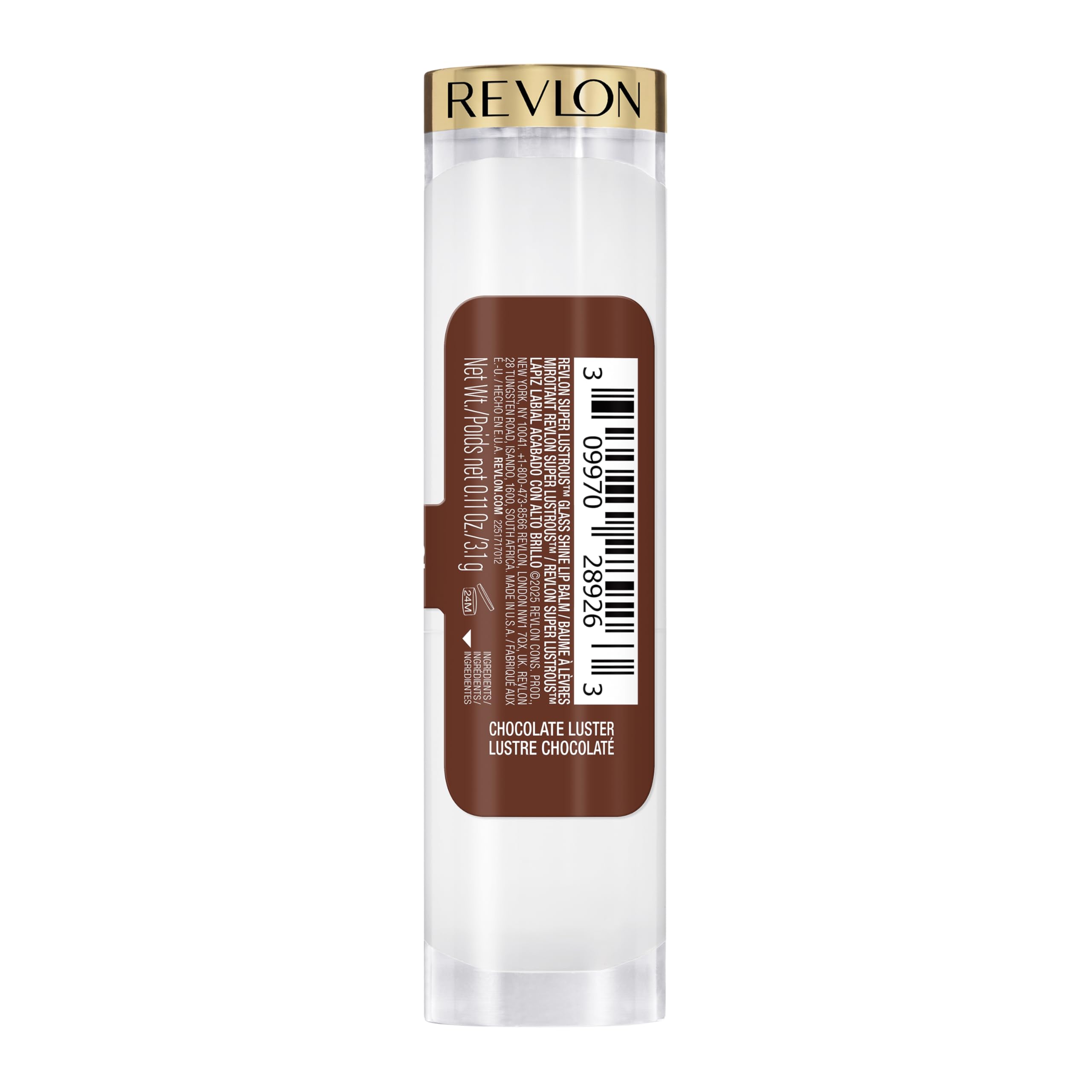 REVLON Super Lustrous Glass Shine Balm, Hydrating Tinted Lip Balm with Hyaluronic Acid, Aloe & Rose Quartz, 008 Rum Raisin, 0.11 oz