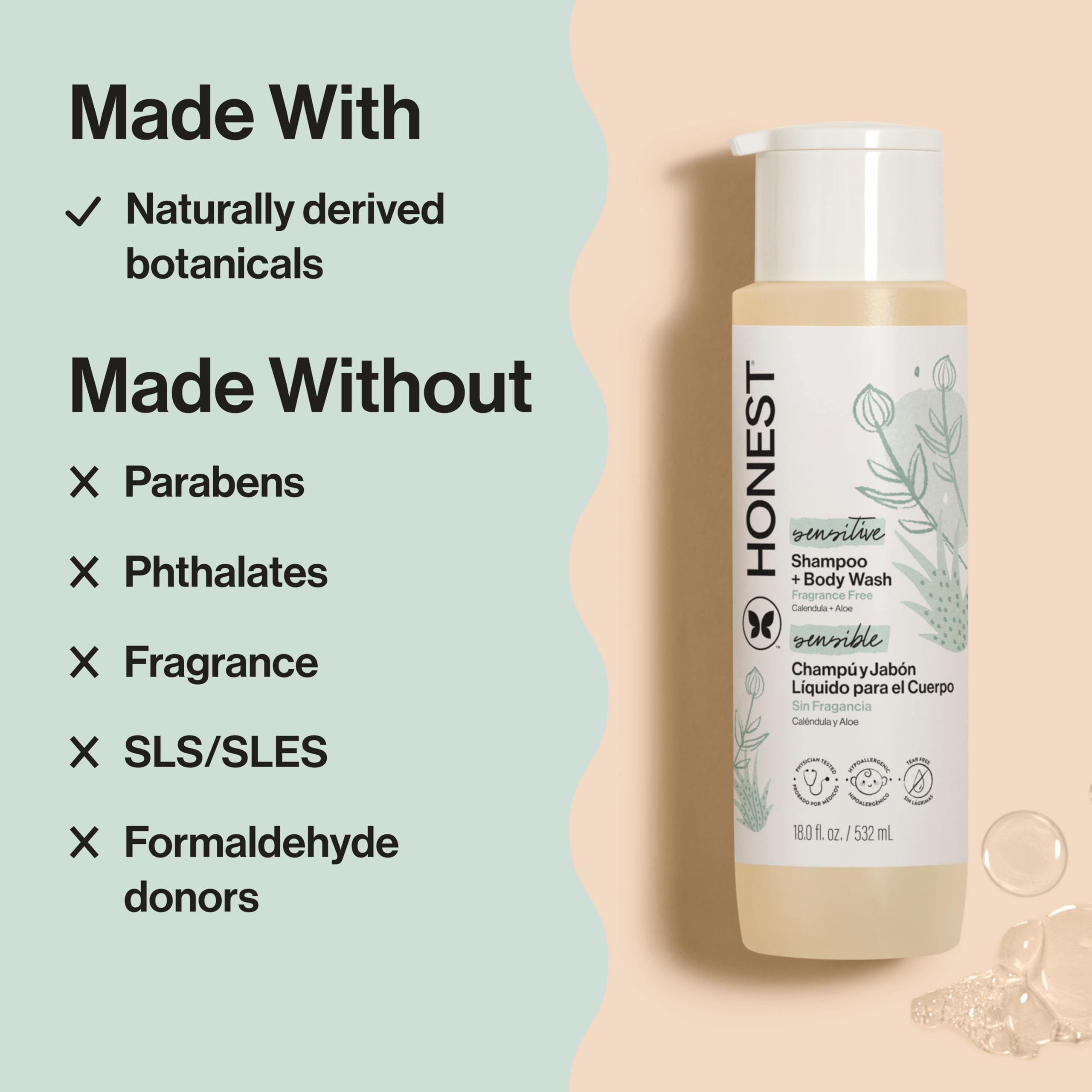 The Honest Company 2-in-1 Cleansing Shampoo Body Wash Gentle for Baby, Naturally Derived, Tear-free, Hypoallergenic, Lavender Calm, 18 fl oz Halalzen