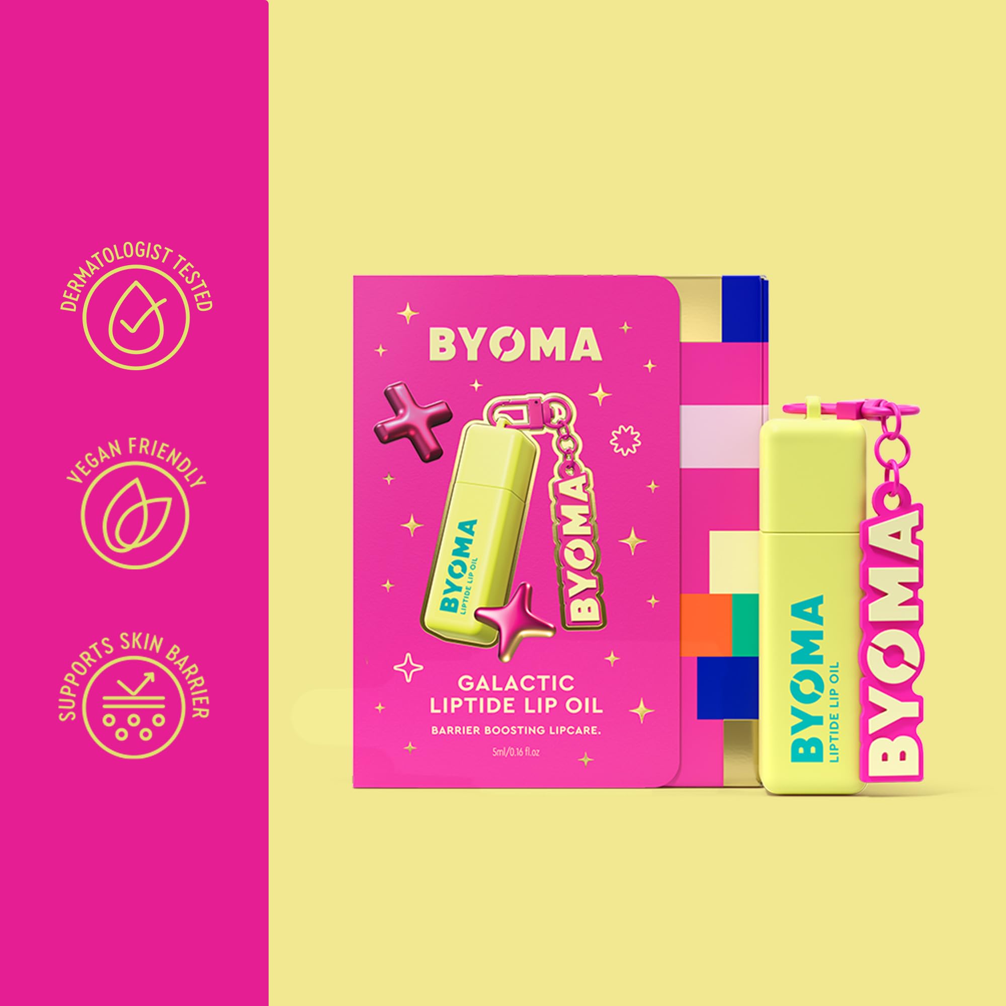 BYOMA Galactic Liptide Lip Oil (5ml) Hydrating, Plumping & Non-Sticky Gloss | Avocado Oil Formula for Soft, Fuller-Looking Lips + Exclusive Liptide Keychain | Holiday Essentials