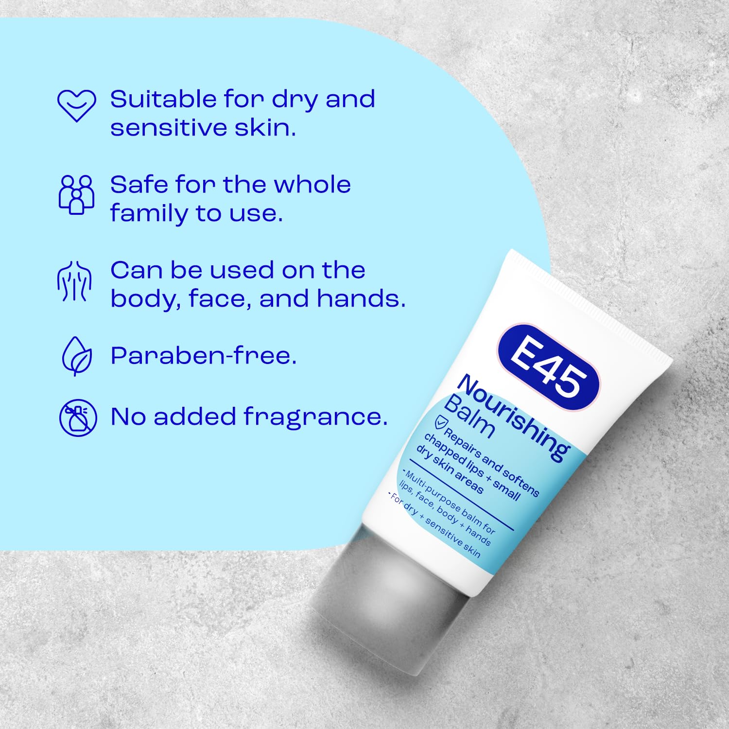 E45 Lips & Dry Skin Lip Balm - Moisturising Natural Lip Balm for Dry & Cracked Lips and Skin - Hydrating and Nourishing Lips Balm with Vitamin E - E45 Cream Lipbalm for Chapped Lips - 30ml