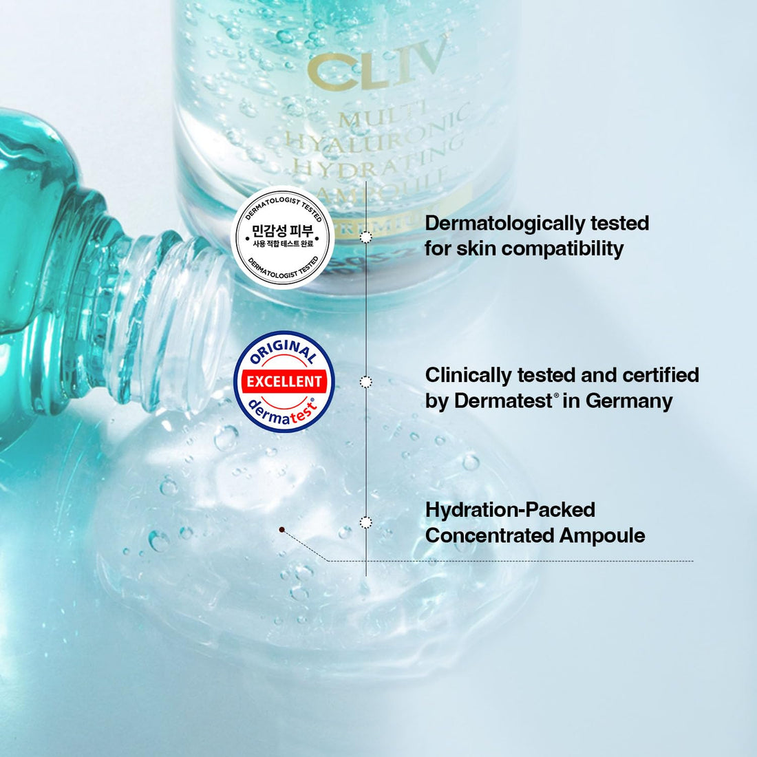 CLIV Multi Hyaluronic Hydrating Ampoule | 85% Hyaluronic Acid, 8-Layer Hydration, Ceramides & Panthenol for Deep Moisture Care | Korean Skincare Nourishing Serum | 1.01 Fl Oz (Pack of 1) Halalzen