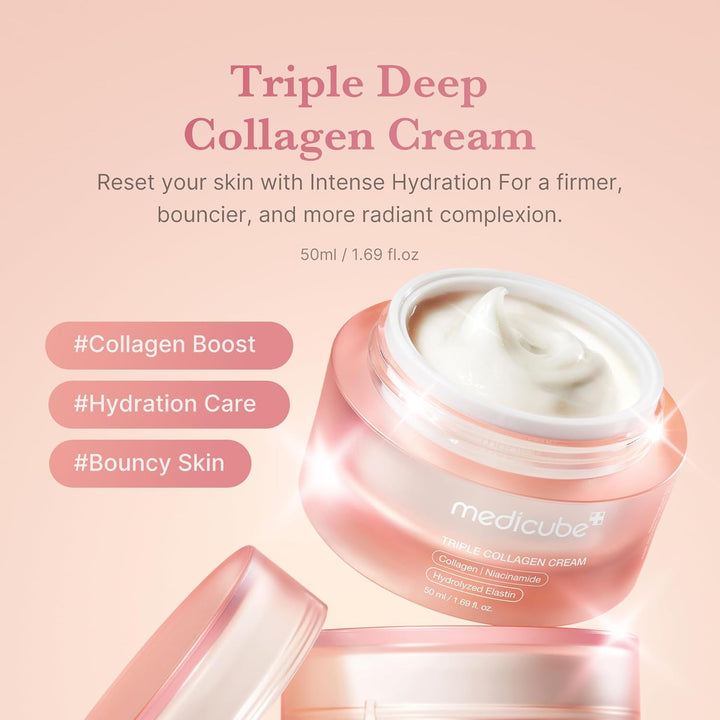 medicube Triple Collagen Cream Hydrating & Firming Moisturiser With Hyaluronic Acid, Premium Elastin, Shea Butter Wrinkle Care 1.69 Oz Triple Collagen Cream Halalzen