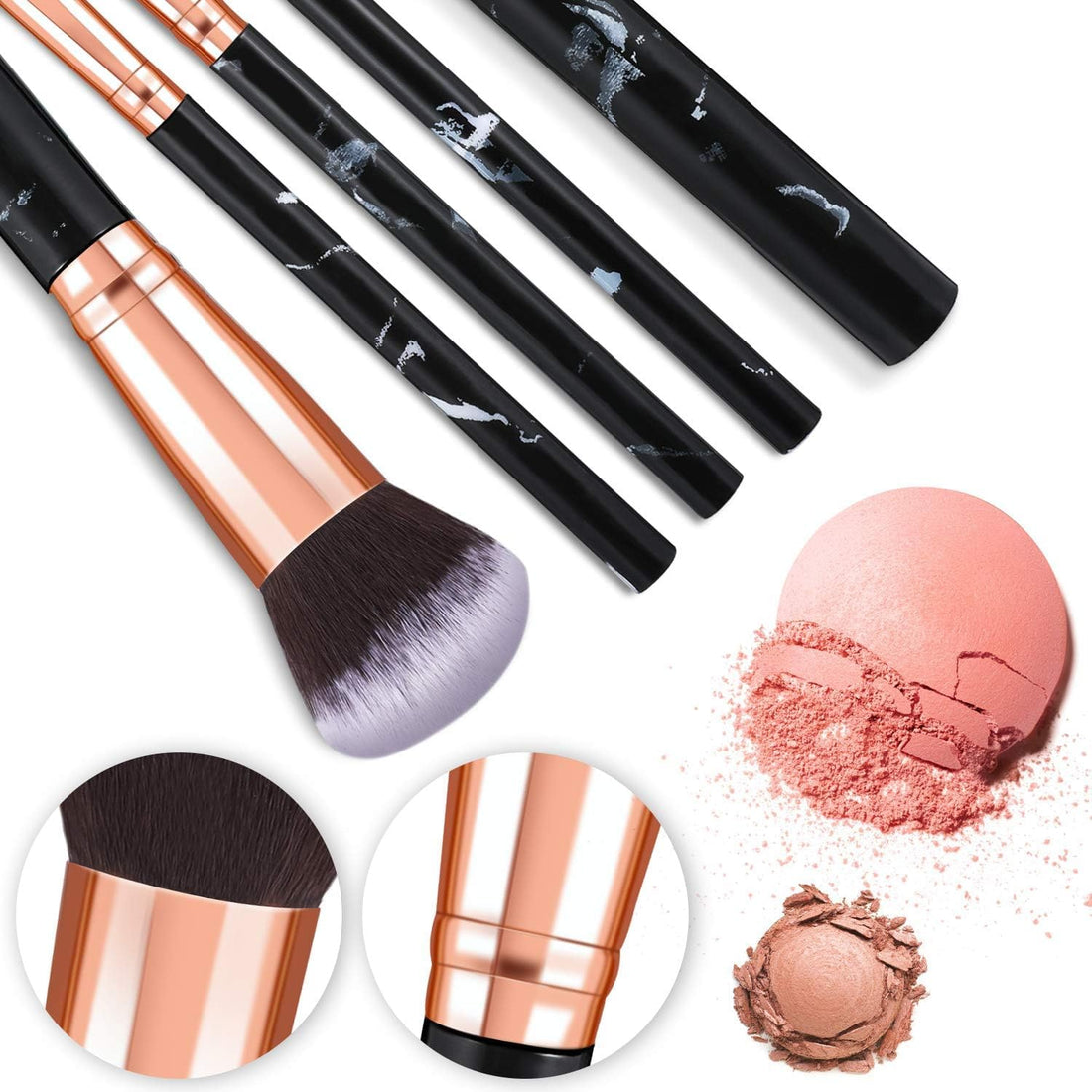 Makeup Brushes 10Pcs Marble Makeup Brush Set Foundation Powder Blush Blending Eyeshadow Brushes Sets Halalzen