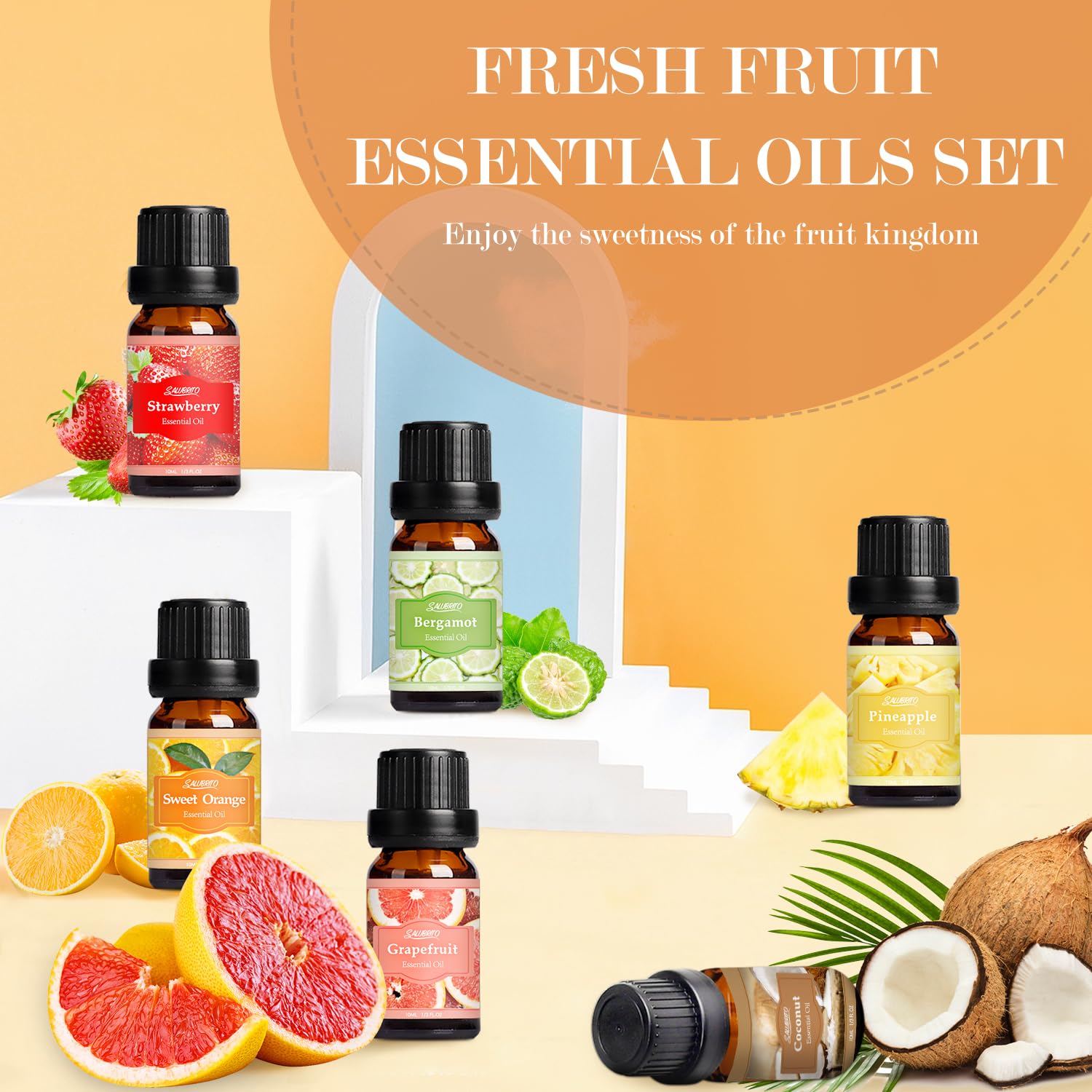 SALUBRITO Clean Essential Oils Set, Fresh Cotton, Clean Home, Fresh Linen, Soft Powder, Blossom Soap, Mint Scented Oils for for Diffuser, Candle, Soap Making