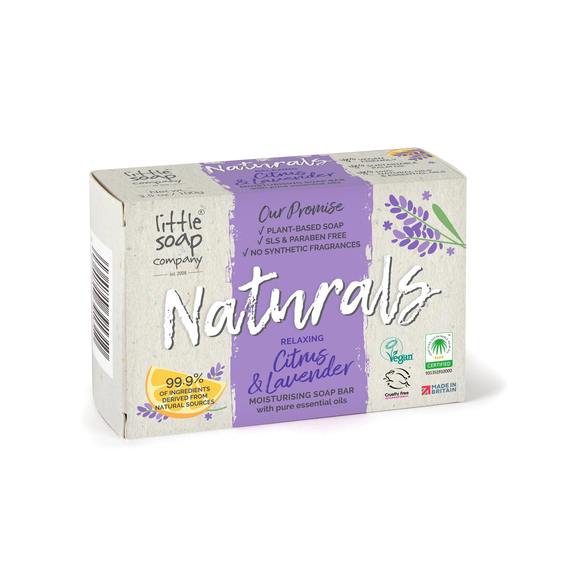Little Soap Company Natural Range - Citrus & Lavender Soap Bar 100g | Vegan, Cruelty Free & Eco Friendly Body, Face & Hand Soap | Free from SLS & Parabens | Antibacterial with Cleansing Essential Oils Halalzen