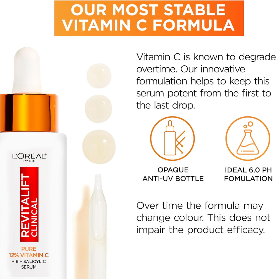 L'Oréal Paris Vitamin C Serum For Face, Revitalift Clinical 12% Pure Vitamin C Brightening Serum for Brighter & Smoother Skin, Antioxidant Protection with Salicylic Acid & Hyaluronic Acid, 30ml Halalzen