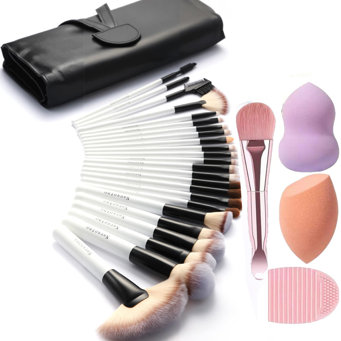 Makeup Brushes, Quality Make Up Brushes 28Pcs Makeup Brushes Set Professional & Beginner Make-up Sets & Case, Brushes & Sponges,Travel-Friendly Roll-up Beauty Gift Sets for Women, GREEN Halalzen