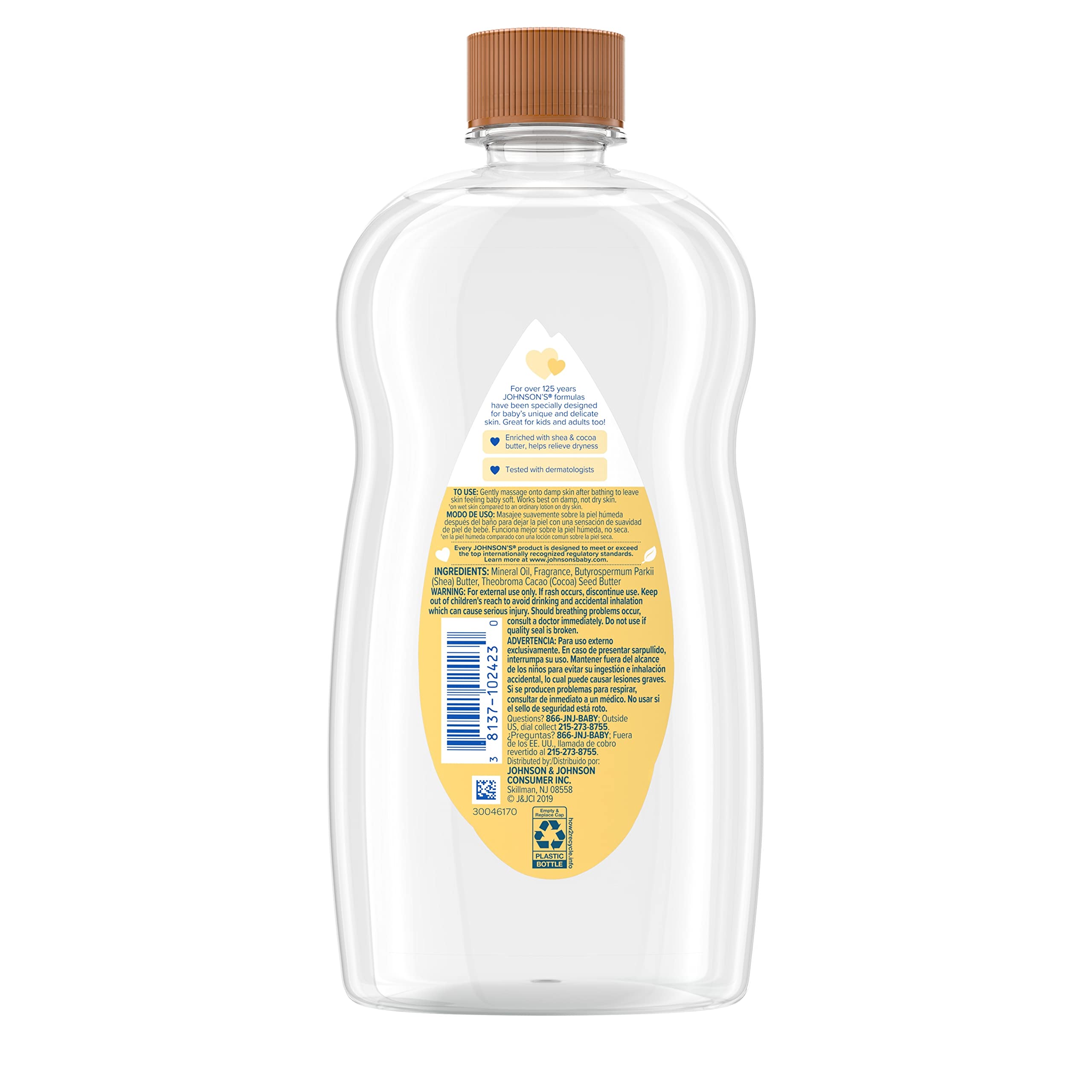 Johnson's Baby Oil, Mineral Oil Enriched with Shea & Cocoa Butter to Prevent Moisture Loss, Hypoallergenic, 20 fl. oz Halalzen