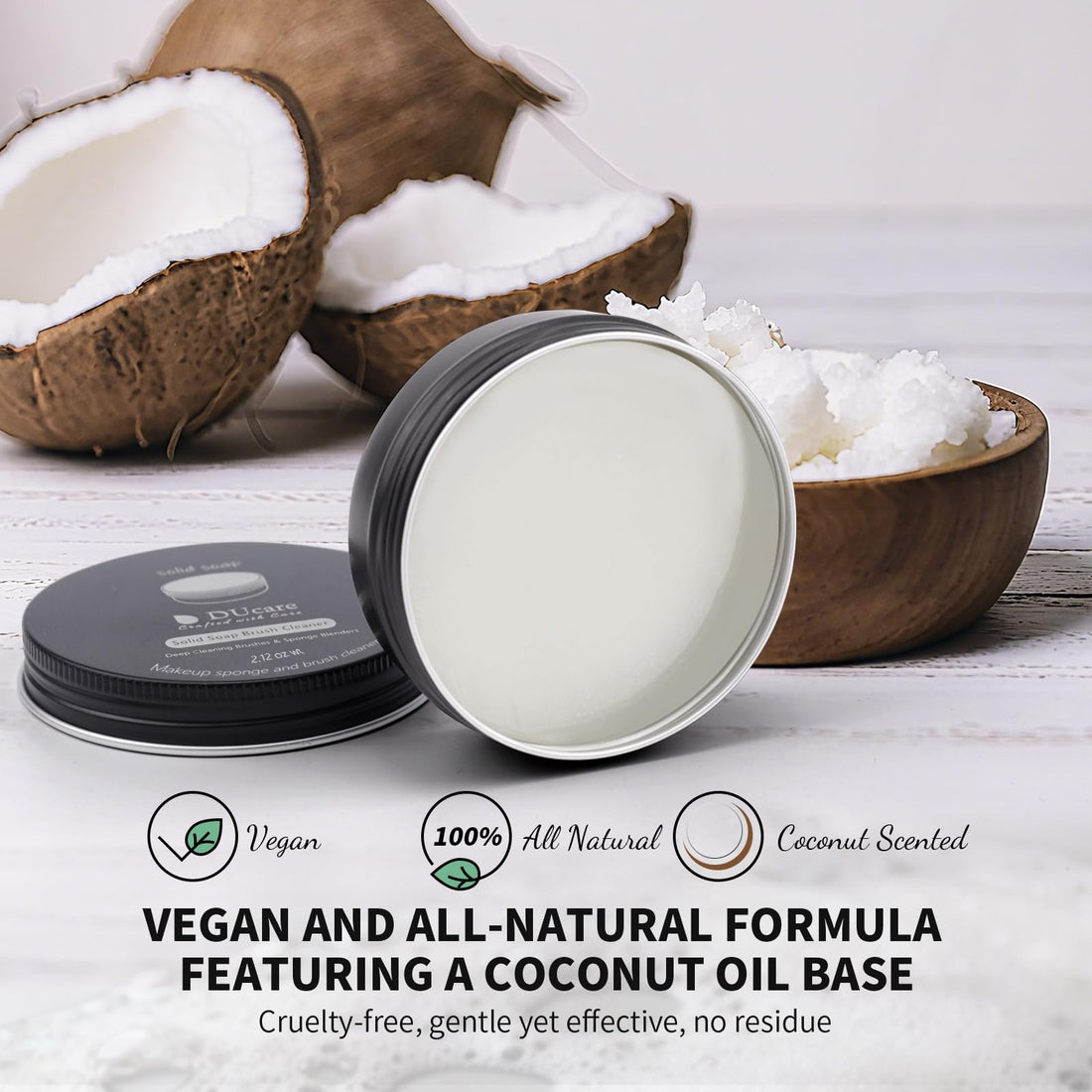 DUcare Makeup Brush Cleaner – Solid Soap Cleanser & Silicone Pad | Clean synthetic & natural bristles. Clean Beauty Blenders. Keep brushes soft. Coconut oil formula. For daily use & travel. Halalzen