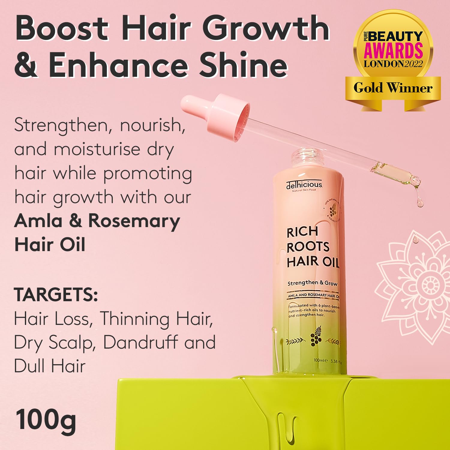 Delhicious Amla Hair Oil & Rosemary Oil Conditioner for Hair Growth - Rich Roots Vegan Conditioner for Thinning Hair, Damaged Hair, Dry Scalp - Shea Butter & Argan Oil - Ayurveda, Sulphate Free, 250ml