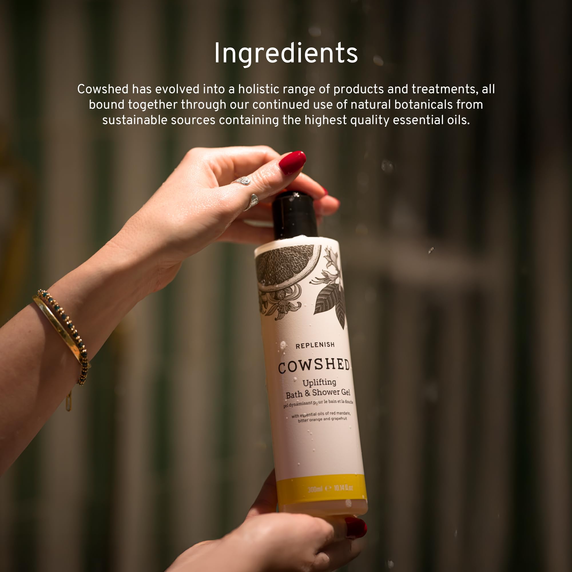 Cowshed Bath & Shower Gel 300ml | Replenish Uplifting Body Wash for Women & Men | Natural Body Wash, No Parabens | Hydrating Vegan Shower Gel with Red Mandarin, Bitter Orange and Grapefruit