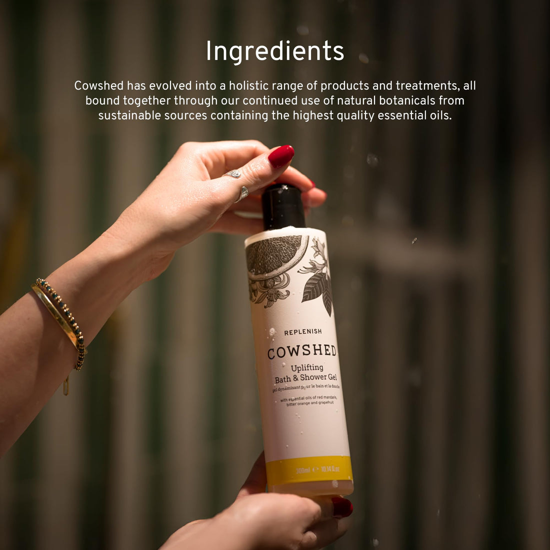 Cowshed Bath & Shower Gel 300ml | Replenish Uplifting Body Wash for Women & Men | Natural Body Wash, No Parabens | Hydrating Vegan Shower Gel with Red Mandarin, Bitter Orange and Grapefruit