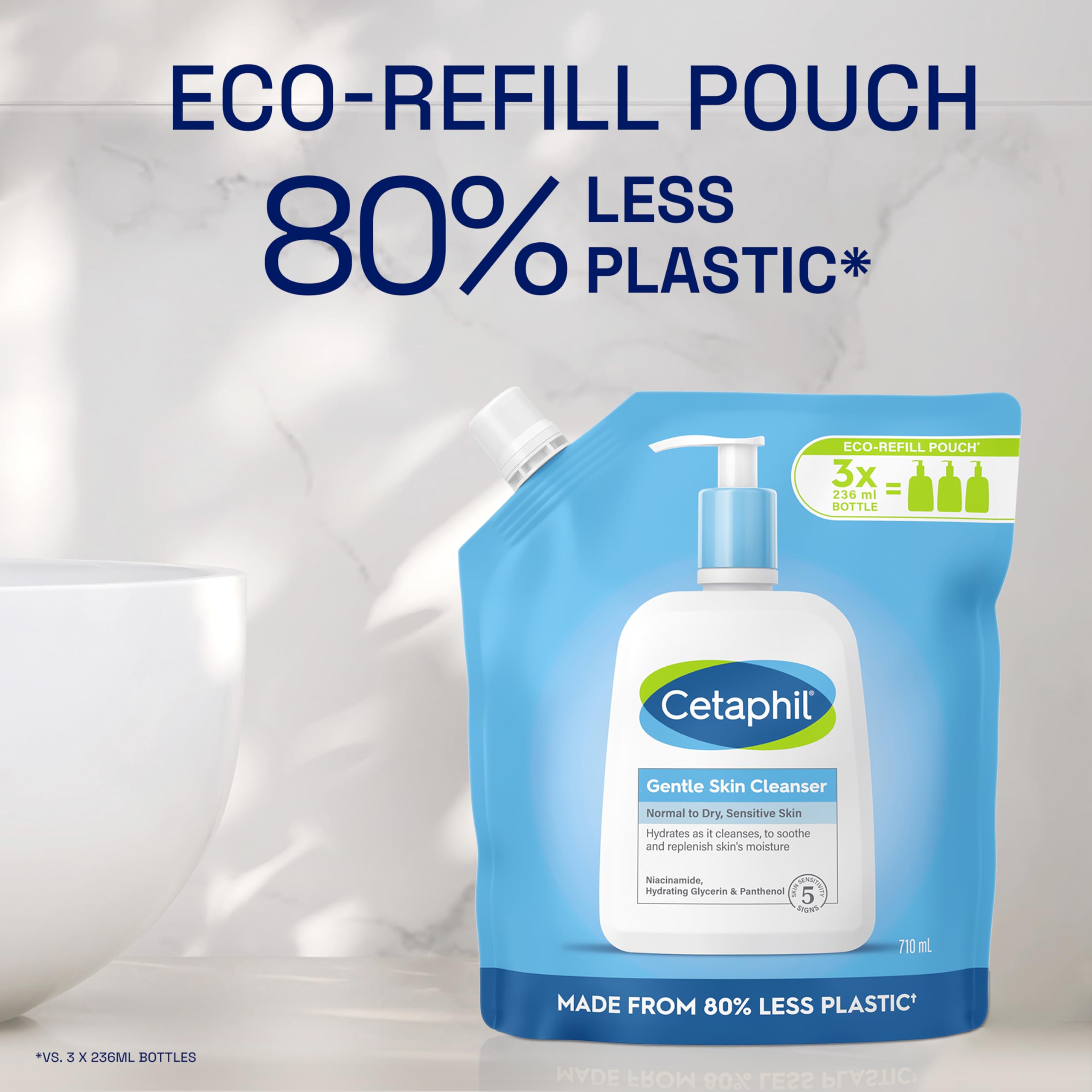 Cetaphil Gentle Skin Cleanser, 1L, Face & Body Wash, For Normal To Dry Sensitive Skin, With Niacinamide & Glycerin, Soap Free, 1 unit, Packaging May Vary