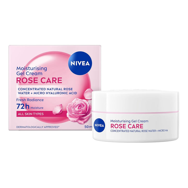 NIVEA Rose Care Moisturising Gel Cream (50 ml), Hydrating Gel Face Cream with Rose Water and Hyaluronic Acid, 72H Moisture Formula, Moisturiser for Soft and Radiant Skin Halalzen