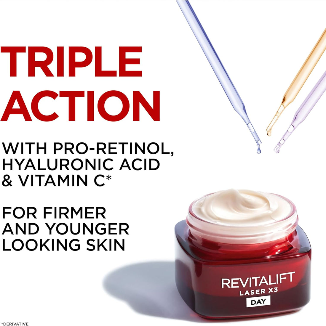 L’Oréal Paris Laser Renew Triple Action Anti-Ageing, Skin Retightening Day Cream, Visibly Reduce Wrinkles & Fine Lines; Moisturises, Firms & Brightens Skin; Retinol, Hyaluronic Acid & Vitamin C, 50ml