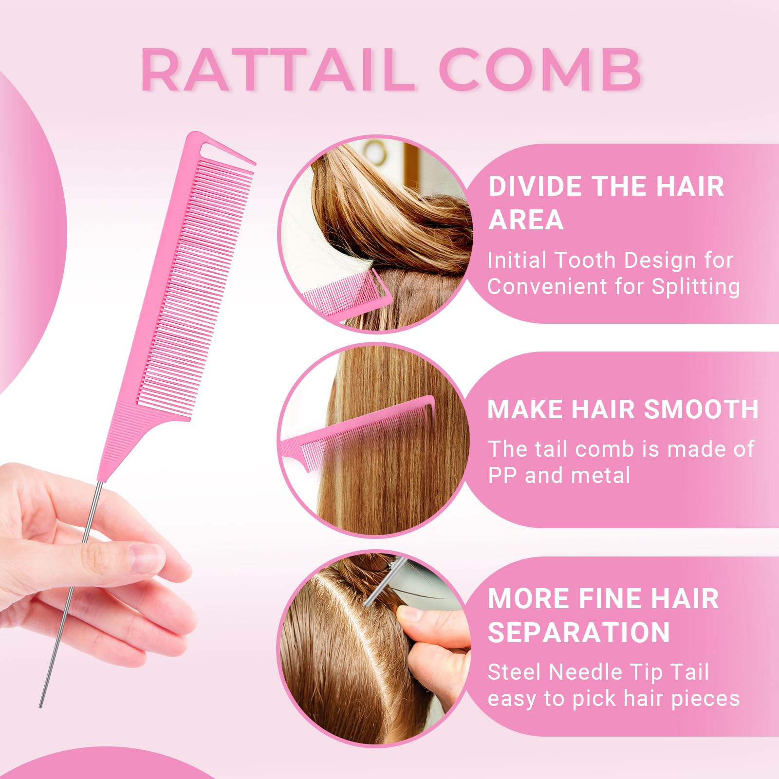 3pcs Topsy Tail Hair Tool, Hair Looping Tool Hair Braiding Tool with Rat Tail Comb, Tail French Braid Loop Tool, Fast Hair Styling Accessories, Hair Braiding Tool for Making Hair Style Halalzen