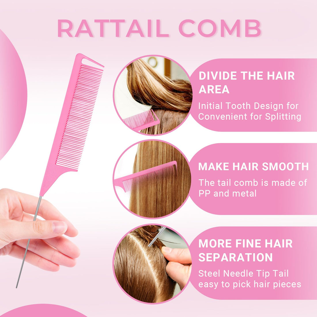 3pcs Topsy Tail Hair Tool, Hair Looping Tool Hair Braiding Tool with Rat Tail Comb, Tail French Braid Loop Tool, Fast Hair Styling Accessories, Hair Braiding Tool for Making Hair Style Halalzen