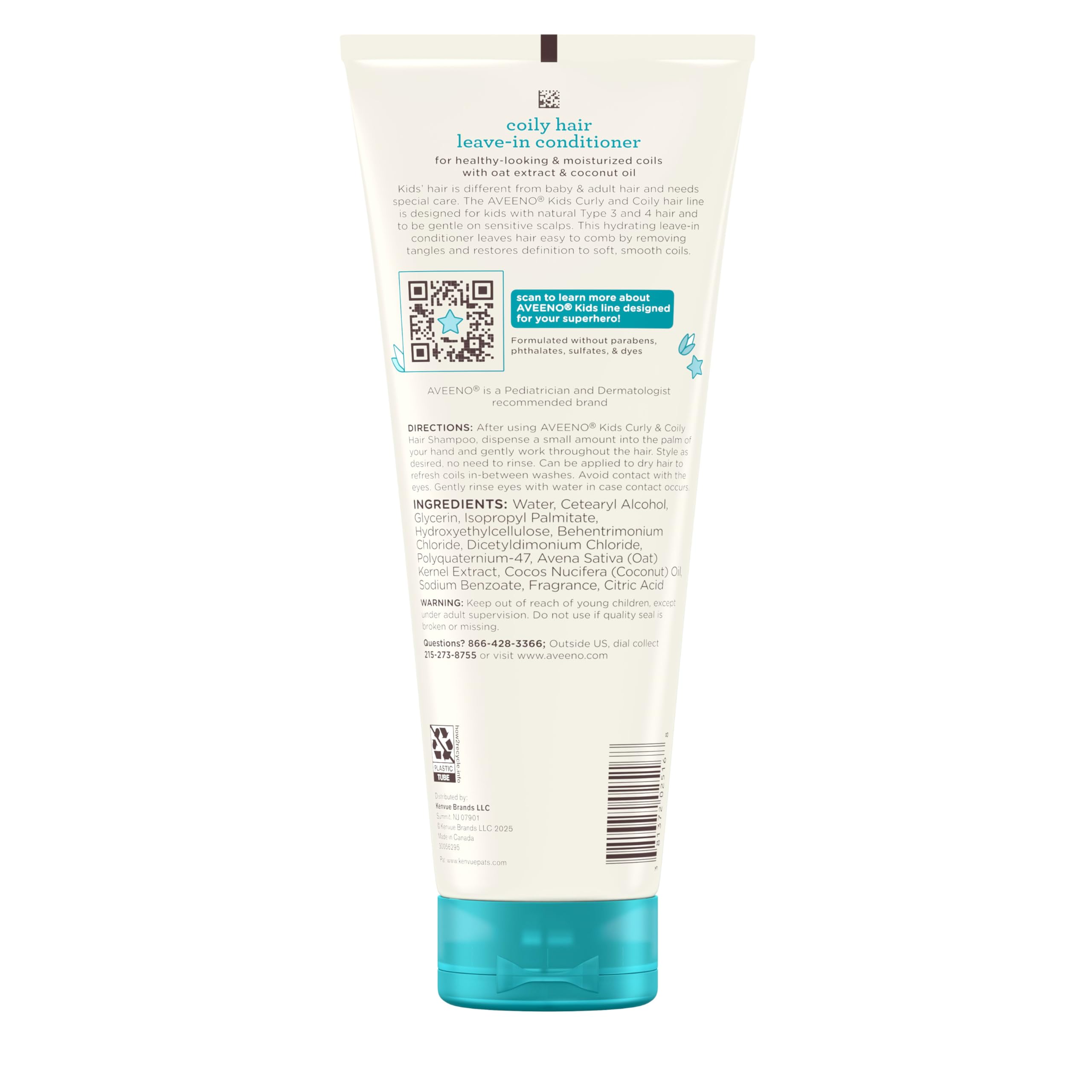 Aveeno Kids Coily Hair Leave-In Conditioner, Toddler Leave-In Conditioner for Sensitive Scalps Gently Detangles & Moisturizes Leaving Natural Curls & Coils Smooth, Hypoallergenic, 8 fl. oz Halalzen