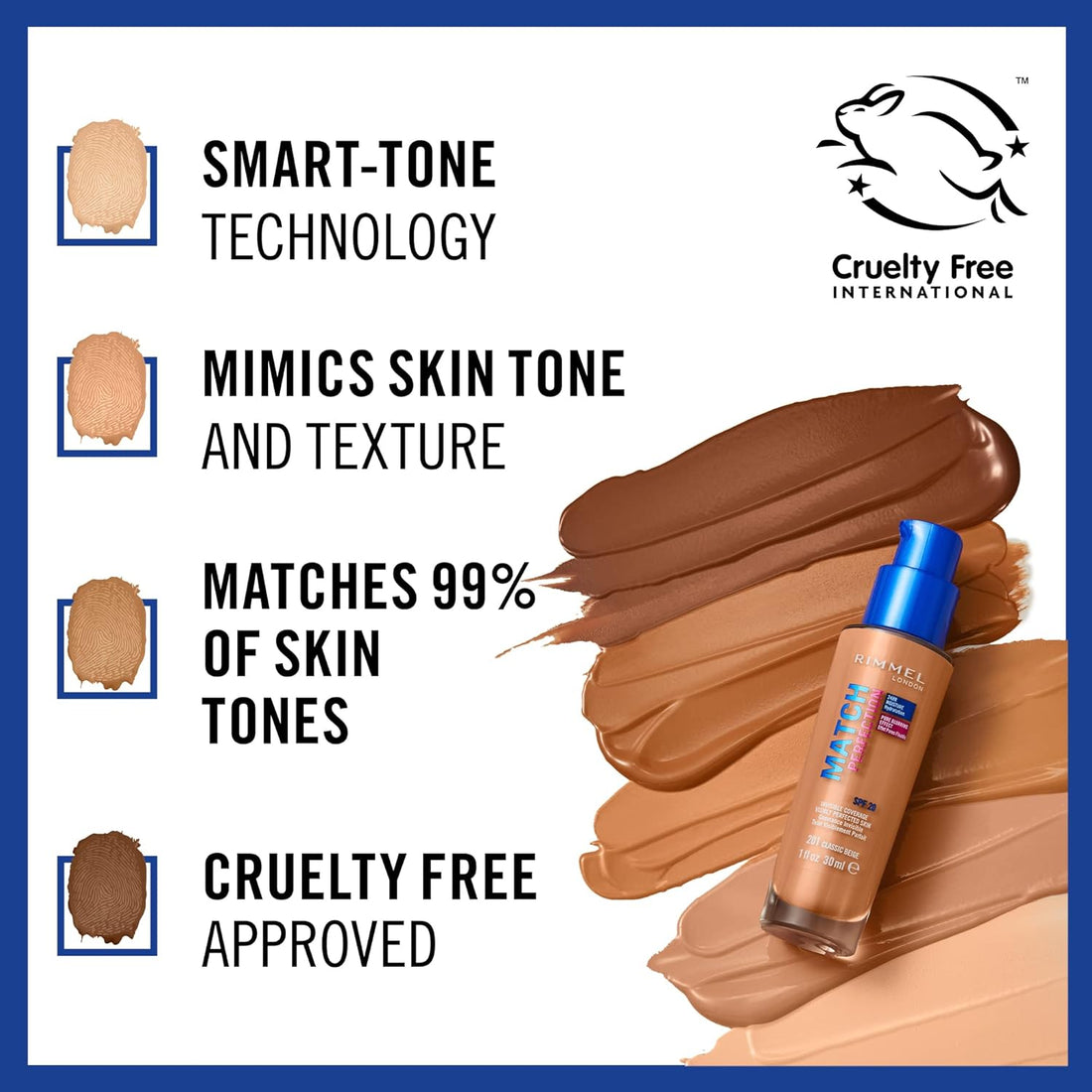 Rimmel London Match Perfection Foundation SPF20, 100 Ivory Halalzen