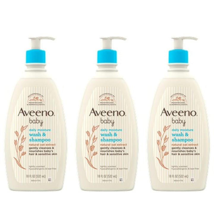 Aveeno Baby Gentle Body Wash & Shampoo with Natural Oat Extract, Tear-Free, Paraben-Free & Phthalate-Free Formula for Baby’s Sensitive Hair & Body, Lightly Scented, 18 fl. oz, 3 Pack Halalzen