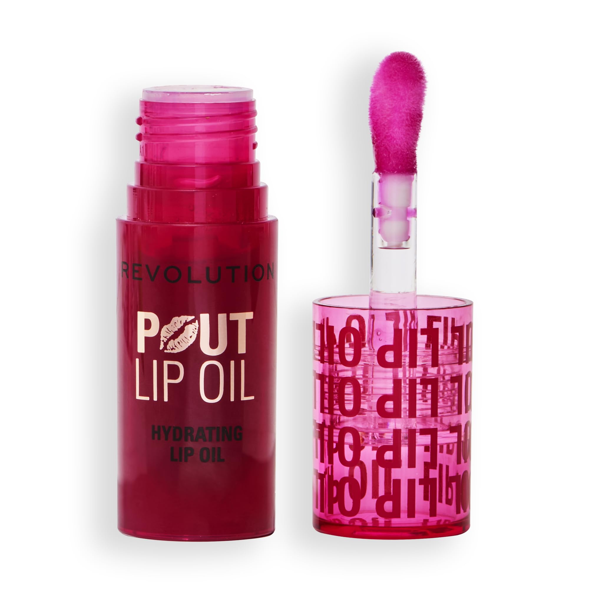 Revolution, Pout Lip Oil, Nourishing Tinted Lip Oil, High Shine, Non-Sticky Finish, Vegan & Cruelty-Free, Glam Pink Shimmer, 4ml