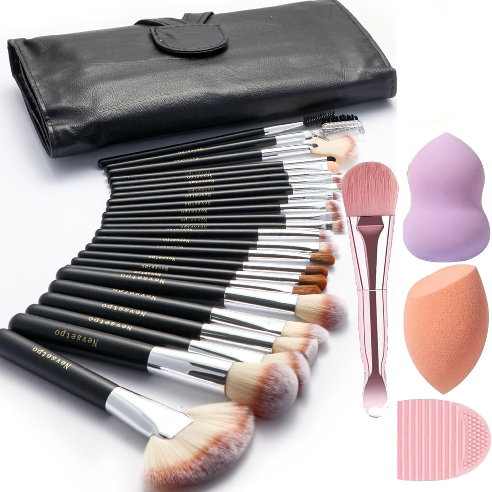 Makeup Brushes, Quality Make Up Brushes 28Pcs Makeup Brushes Set Professional & Beginner Make-up Sets & Case, Brushes & Sponges,Travel-Friendly Roll-up Beauty Gift Sets for Women, GREEN Halalzen