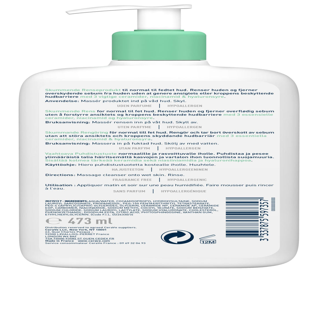 CeraVe Foaming Cleanser for Normal to Oily Skin with Niacinamide and 3 Essential Ceramides