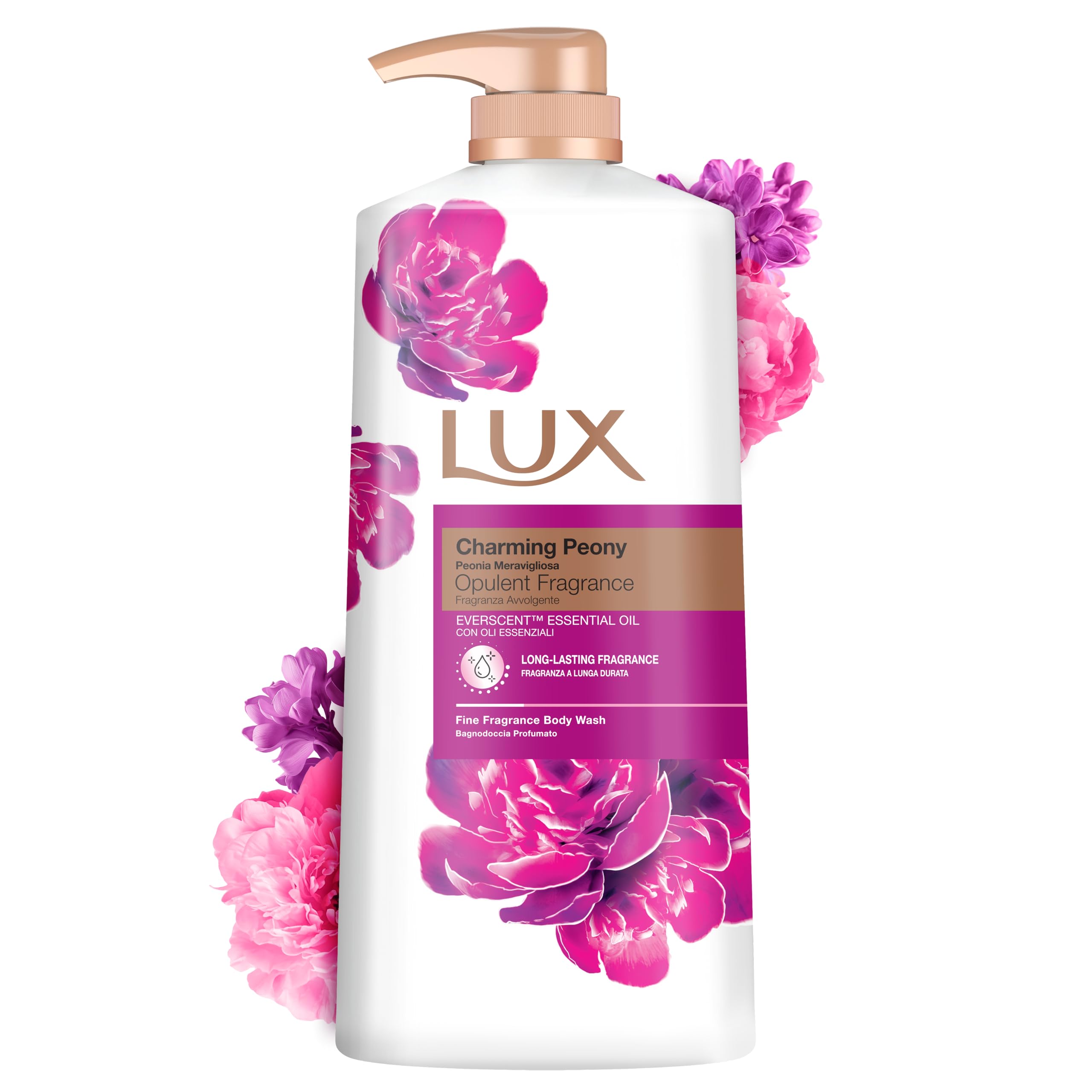 LUX Charming Peony Body Wash with Orange Oil - Men's & Women's Aromatic, Long-Lasting Fine Fragrance Shower Gel, Nourishing Body Cleanser, Aromatic Fragrance Bath Soap - Pack of 1, 1L