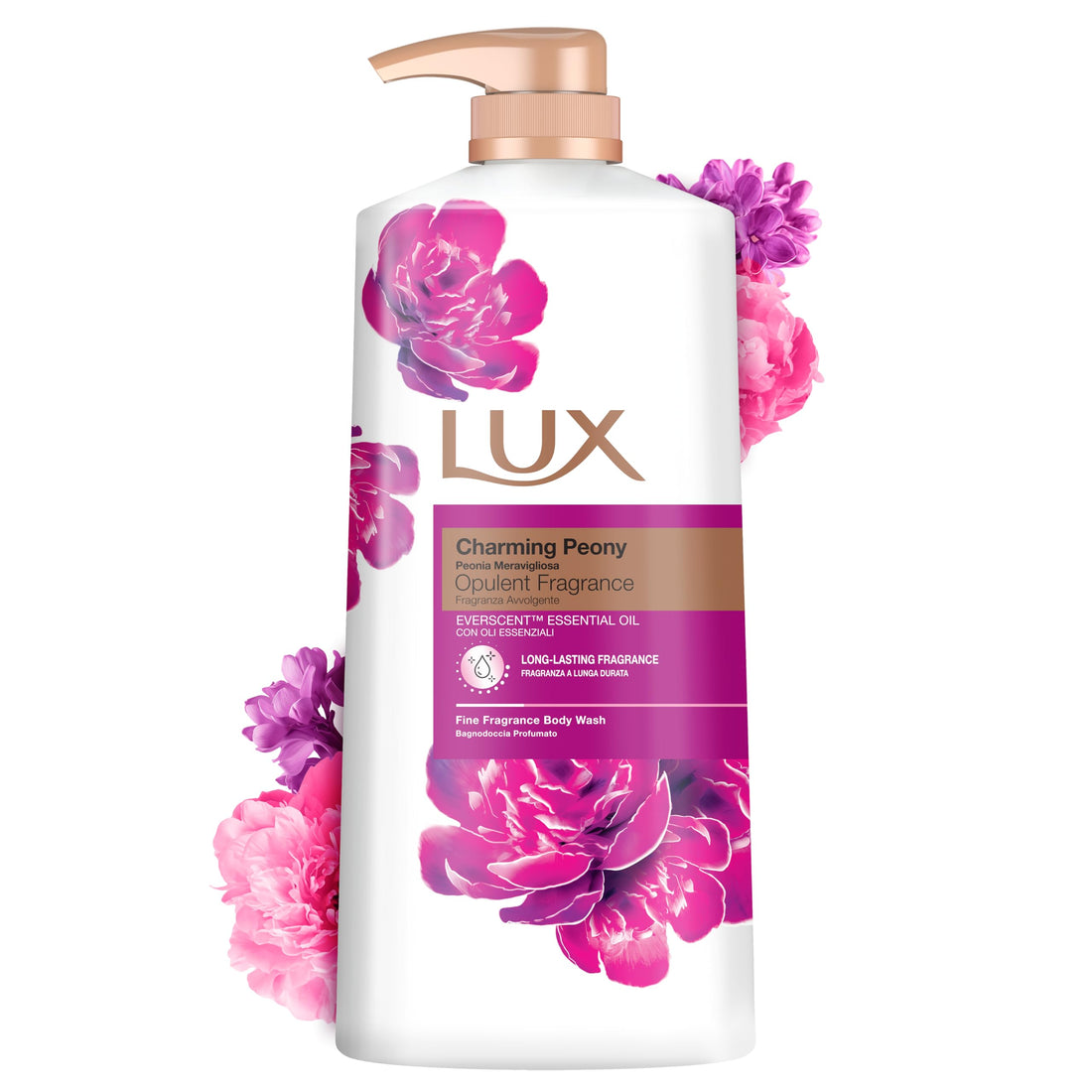 LUX Charming Peony Body Wash with Orange Oil - Men's & Women's Aromatic, Long-Lasting Fine Fragrance Shower Gel, Nourishing Body Cleanser, Aromatic Fragrance Bath Soap - Pack of 1, 1L