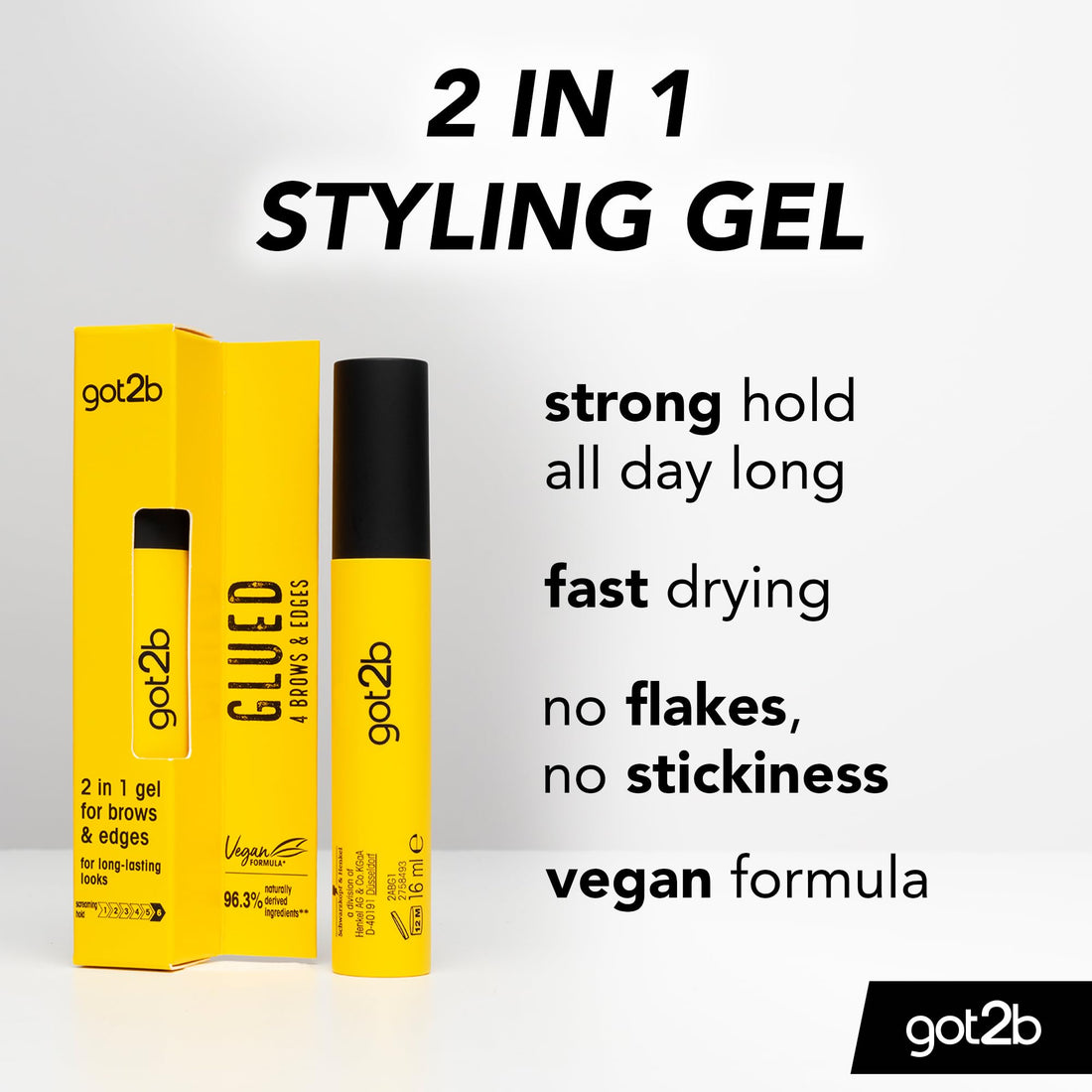 got2b Glued 4 brows & Edges Clear gel 2 in 1 16 ml, Screaming Hold Brow gel, Eyebrow Gel for Long Lasting Looks, Vegan Formula