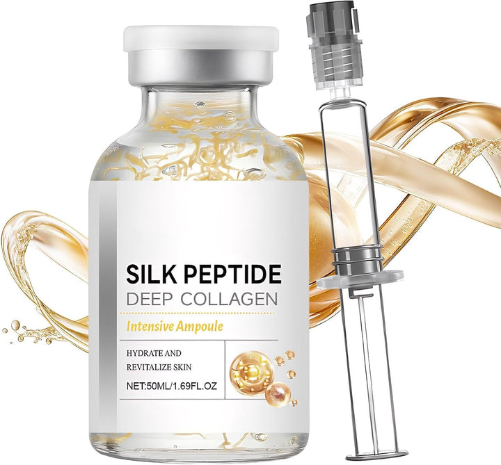 Korean Silk Collagen Ampoule with Syringe, Deep Collagen Silk Peptide Intensive Lifting Ampoule for Youthful, Radiant Skin-50ml Halalzen