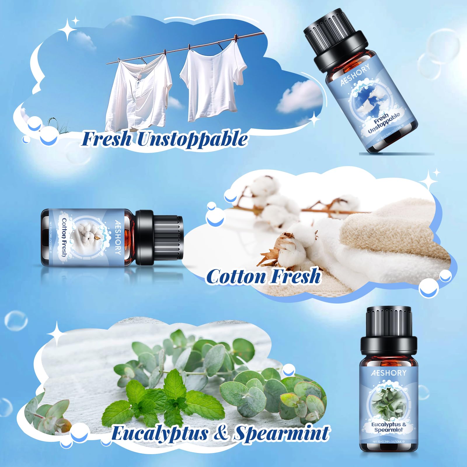 AESHORY 6 x 10ml Hotel Essential Oils Set, Premium Luxury Aroma Oil Scented Oil for Diffuser for Home, Humidifier, Candle Making, Air Freshening
