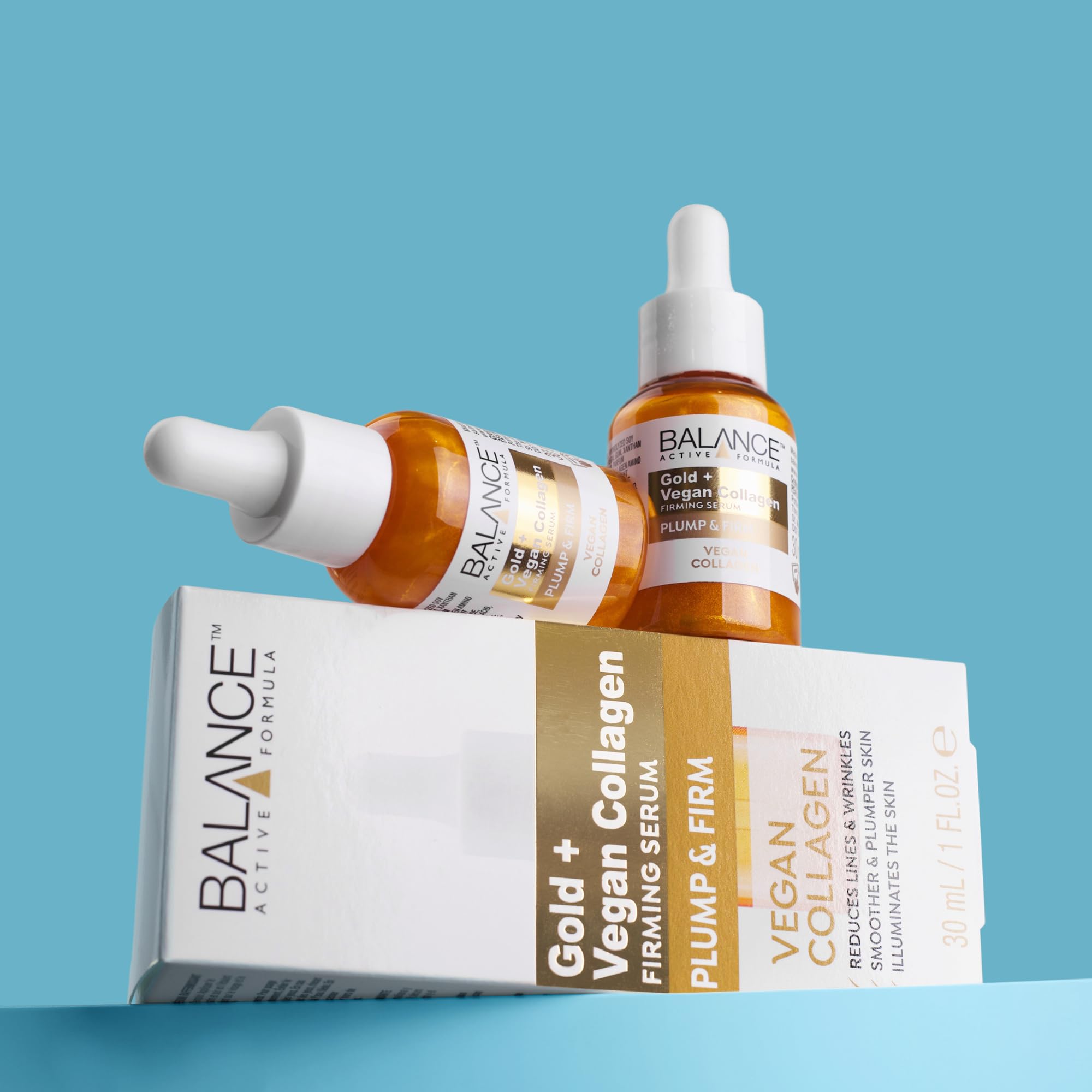 Balance Active Formula Gold + Vegan Collagen Firming Serum - Luxurious Glow with Gold, Youthful Skin Tightening, Lightweight & Non-Greasy, Proven Results - 30ml Halalzen