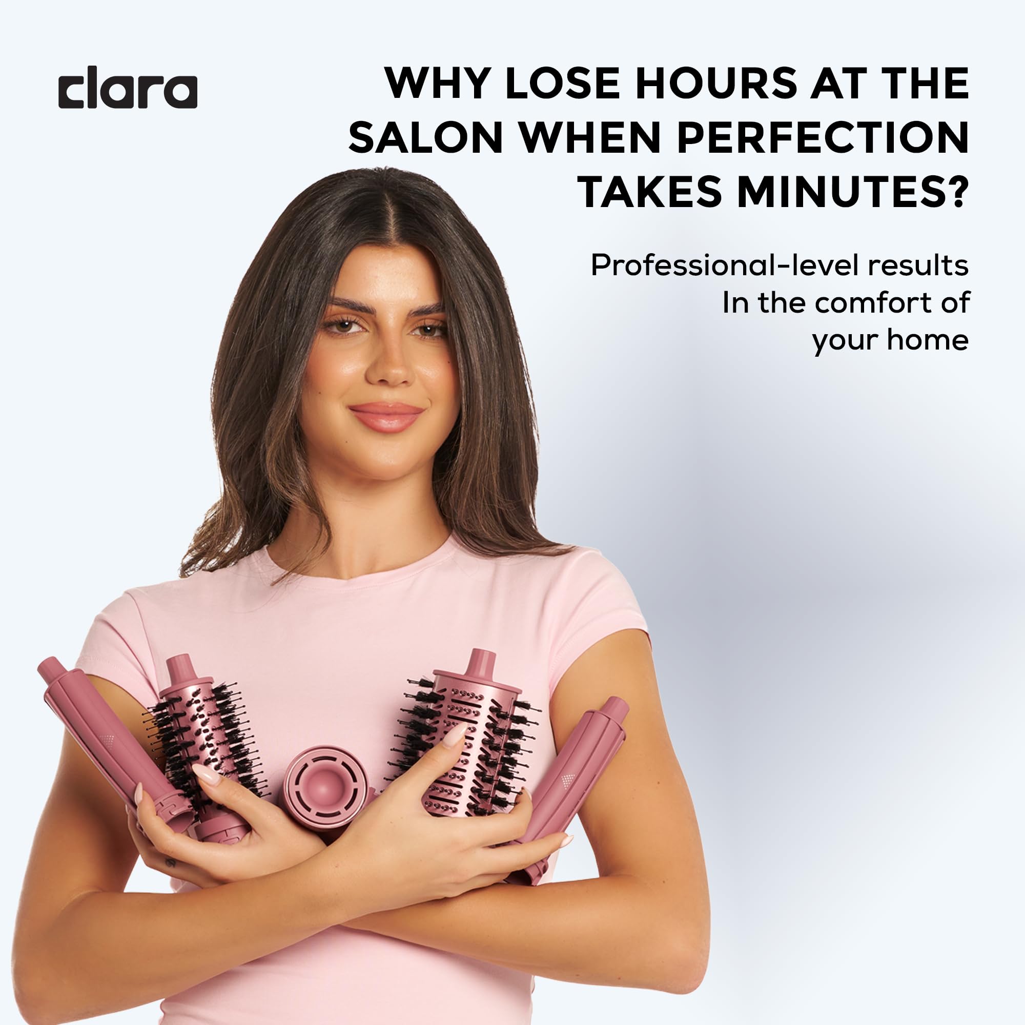 Clara 6-in-1 Gold Multi Styler with Auto-Wrap Curlers, Hair Dryer, & Brush (Round & Oval) for All Hair Types – 1500W Ionic Styling Tool for Frizz-Free Waves & Salon Blowouts Halalzen