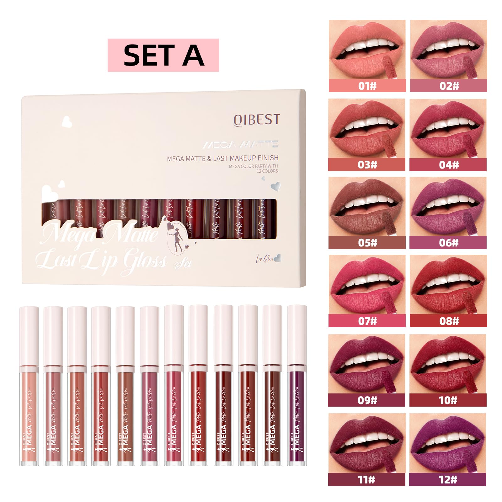 12 Colors Matte Liquid Lipstick Set Velvety Lip Gloss Lip Kit Waterproof Long Lasting Wear Nude Lip Gloss Beauty Cosmetics Gift Box Set (Set A, Set A) Halalzen