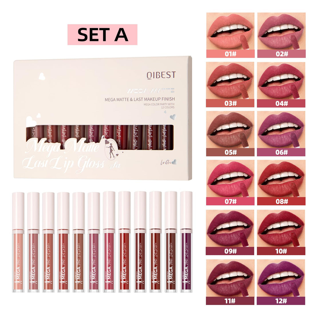 12 Colors Matte Liquid Lipstick Set Velvety Lip Gloss Lip Kit Waterproof Long Lasting Wear Nude Lip Gloss Beauty Cosmetics Gift Box Set (Set A, Set A) Halalzen