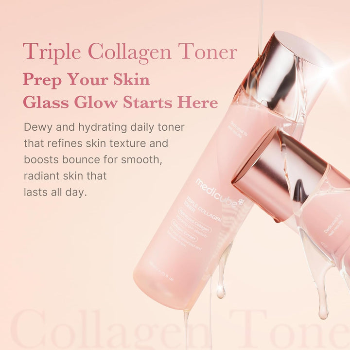 medicube Triple Collagen Toner - Hydrolyzed, Atelo, & Soluble Collagen for Deep Hydration & Plump Skin - Fast-Absorbing Formula for All-Day Suppleness, Korean Skincare (140ml) Halalzen