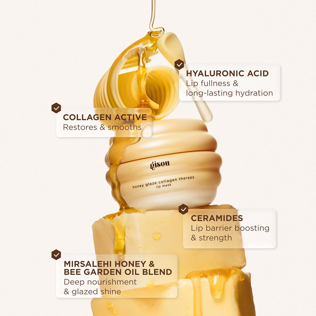 Gisou Honey Glaze Collagen Therapy Lip Mask - Intense Hydration, Visible Repair & Glazed Shine with Mirsalehi Honey, Collagen Active & Hyaluronic Acid Halalzen