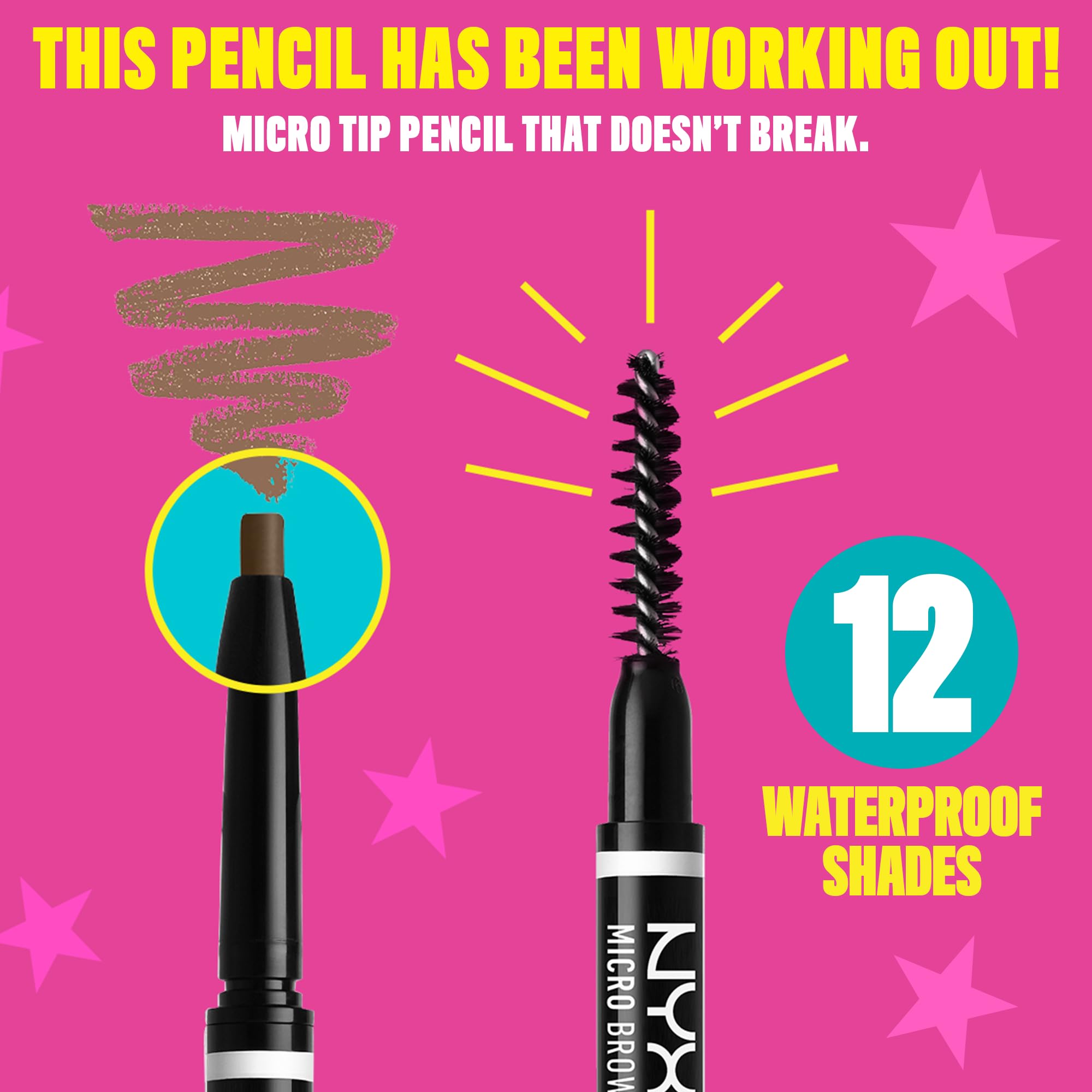 NYX Professional Makeup Brow Pencil, Micro Brow Dual Ended Ultrafine Pencil Tip with Mechanical Brow Tool and Spoolie Brush, Vegan Formula, Shade: Ash Brown