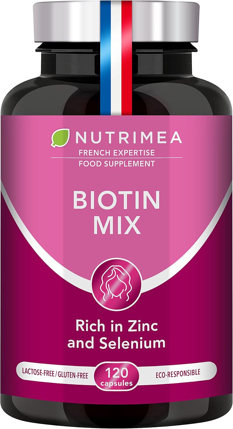 Biotin Hair & Nail Growth Supplement - Enriched with Zinc & Selenium - Contributes to Skin Care - 120 Vegan Capsules - French Expertise