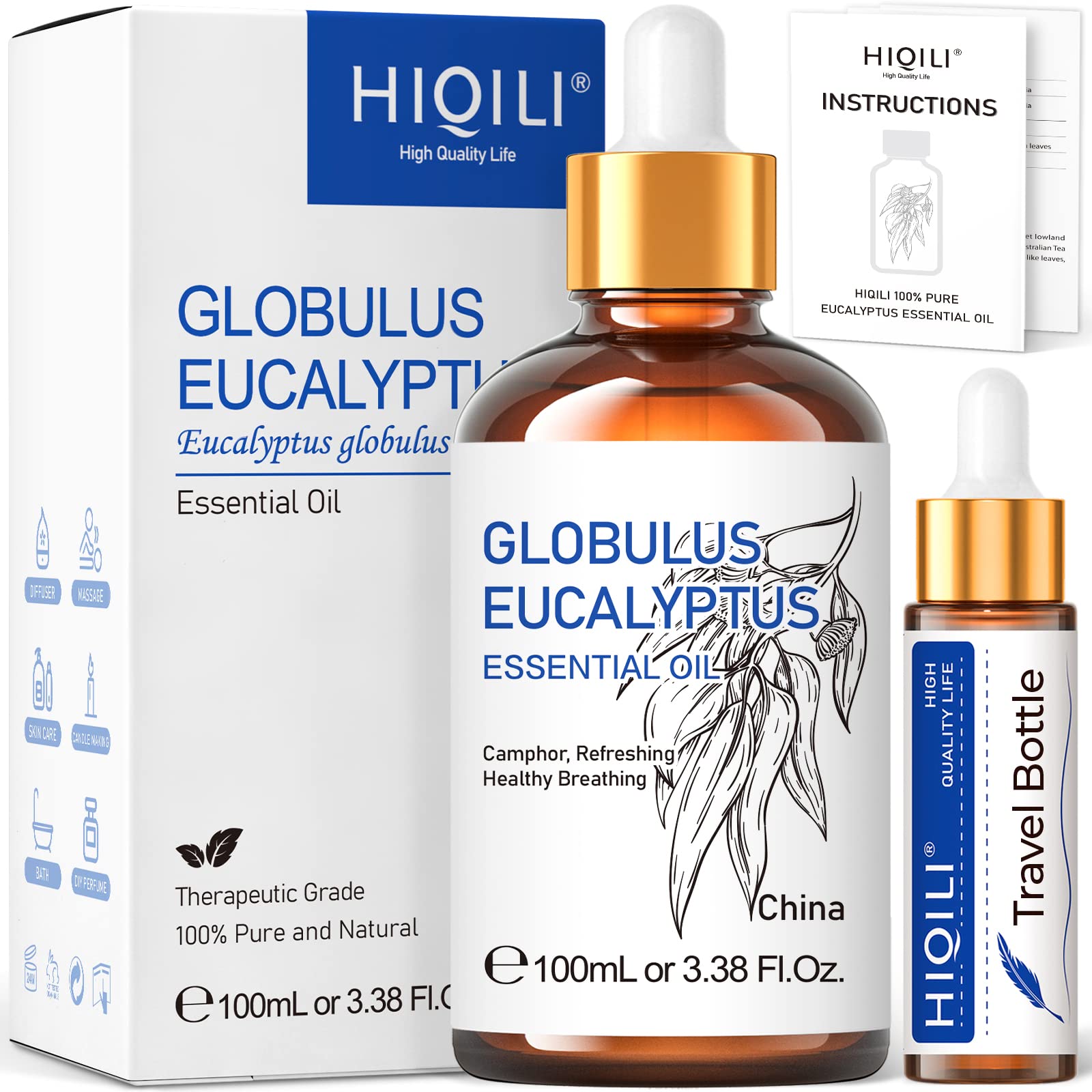 HIQILI 100ml Lavender Essential Oil Pure, 100% Natural Therapeutic Grade for Aromatherapy Diffuser, Skin Care, Hair, Includes Premium Quality Glass Dropper