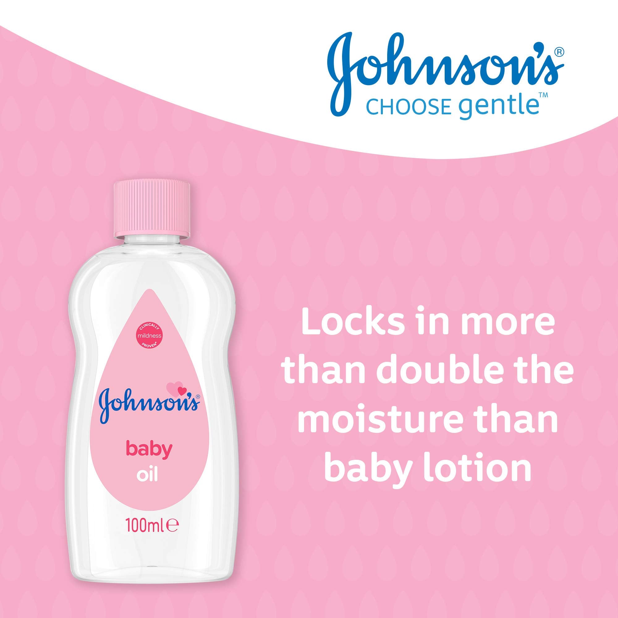 Johnson's Baby Oil (1 x 100ml), Gently Hydrates Delicate Skin, Locks In Moisture, Hypoallergenic Baby Oil Free From Dyes, Parabens, Phthalates and Alcohol, Moisturiser For The Whole Family Halalzen
